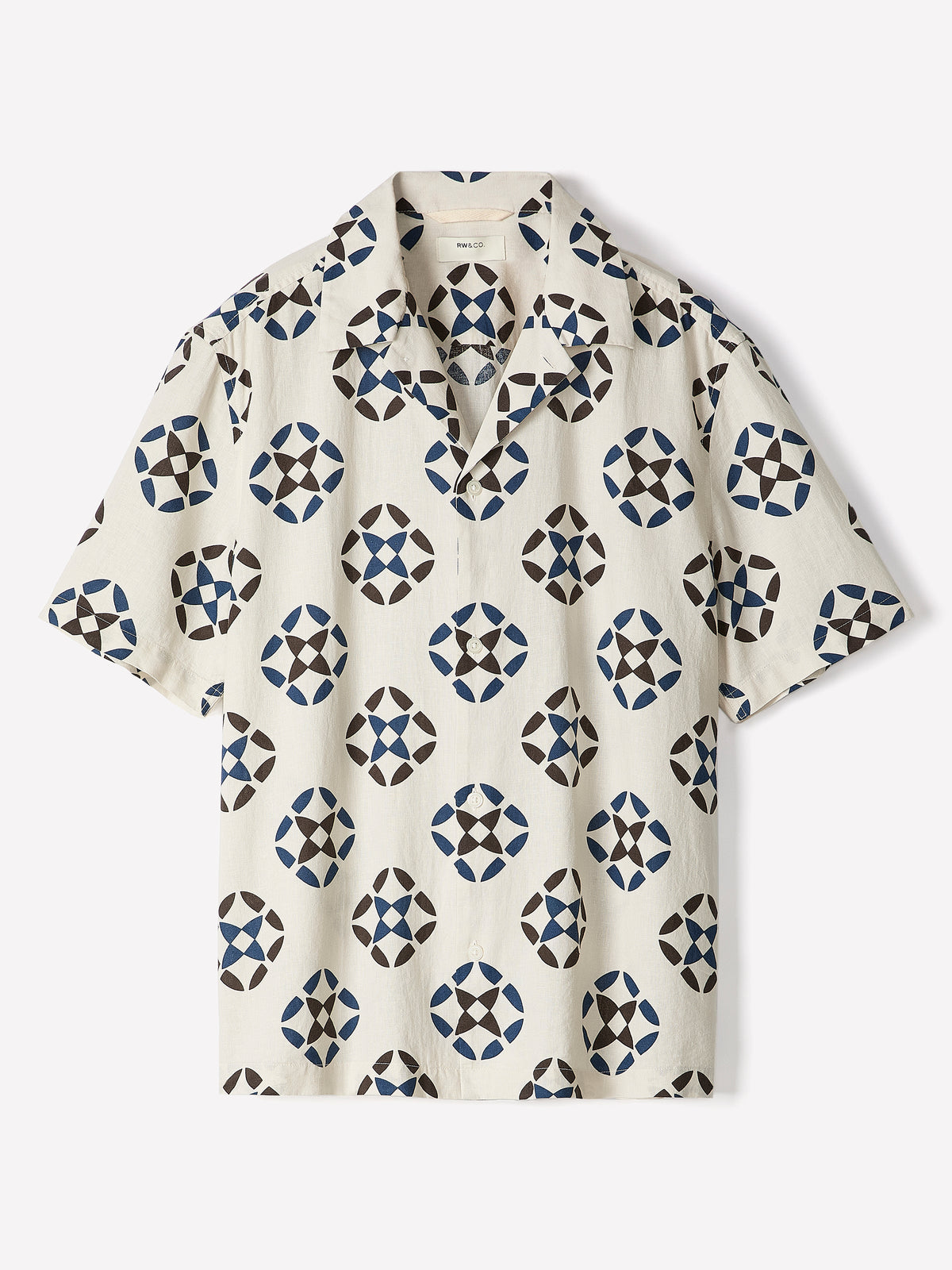 Linen-Blend Short-Sleeve Shirt with Print