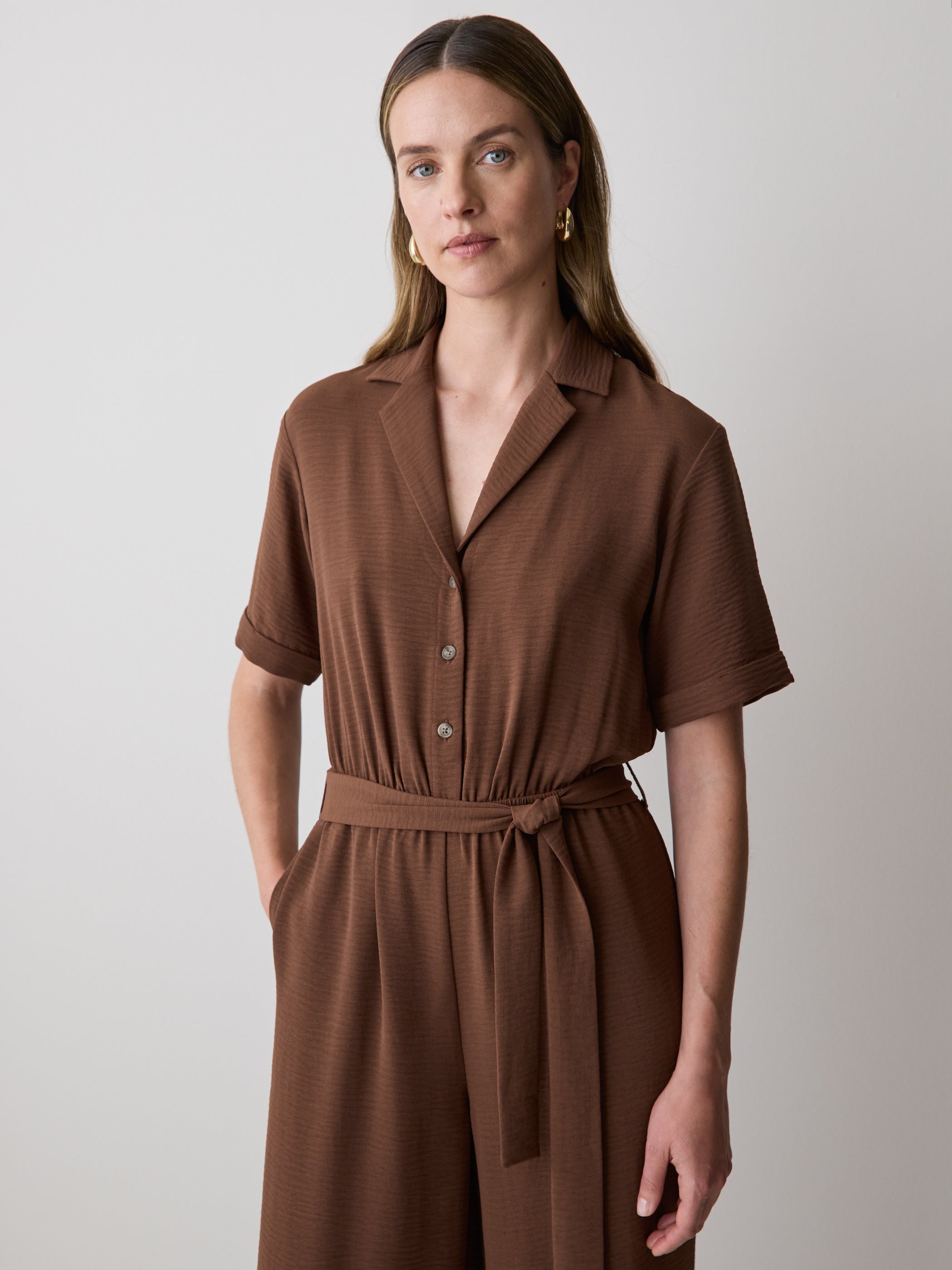 Short-Sleeve Wide-Leg Jumpsuit
