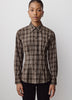 Woven Plaid Button-Up Shirt with Darts