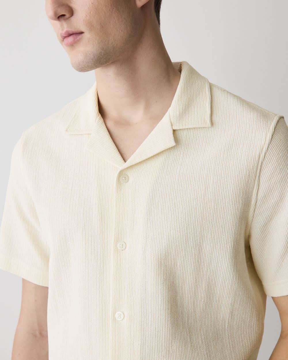 Short-Sleeve Textured Shirt with Camp Collar
