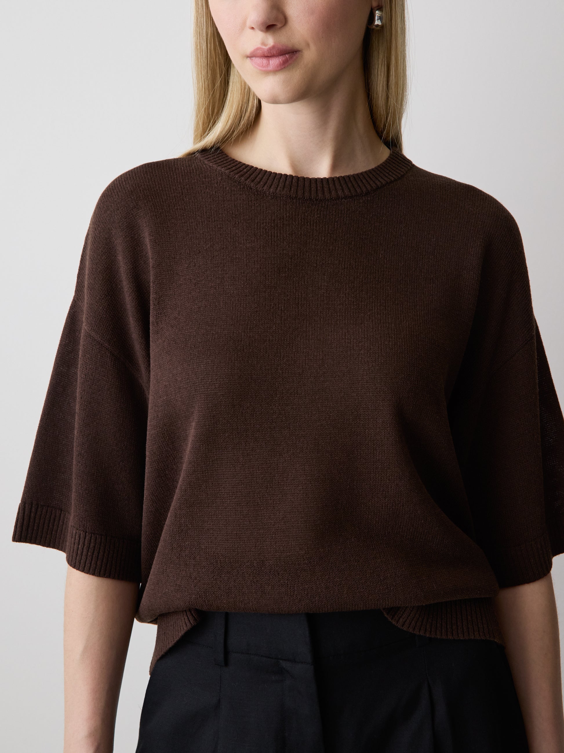 Short-Sleeve Crew-Neck Boxy Sweater