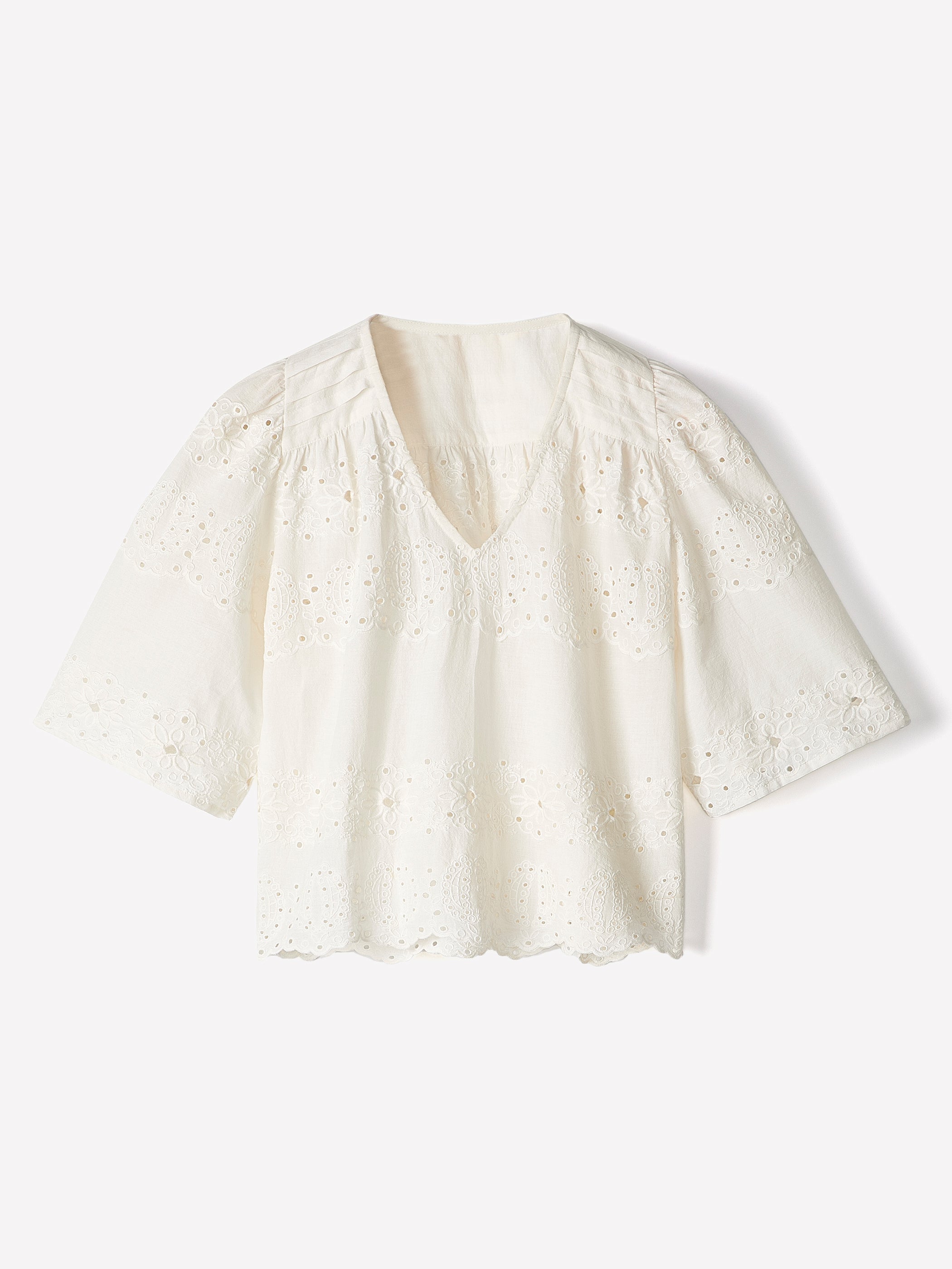 Woven Cotton Embroidery Popover Blouse