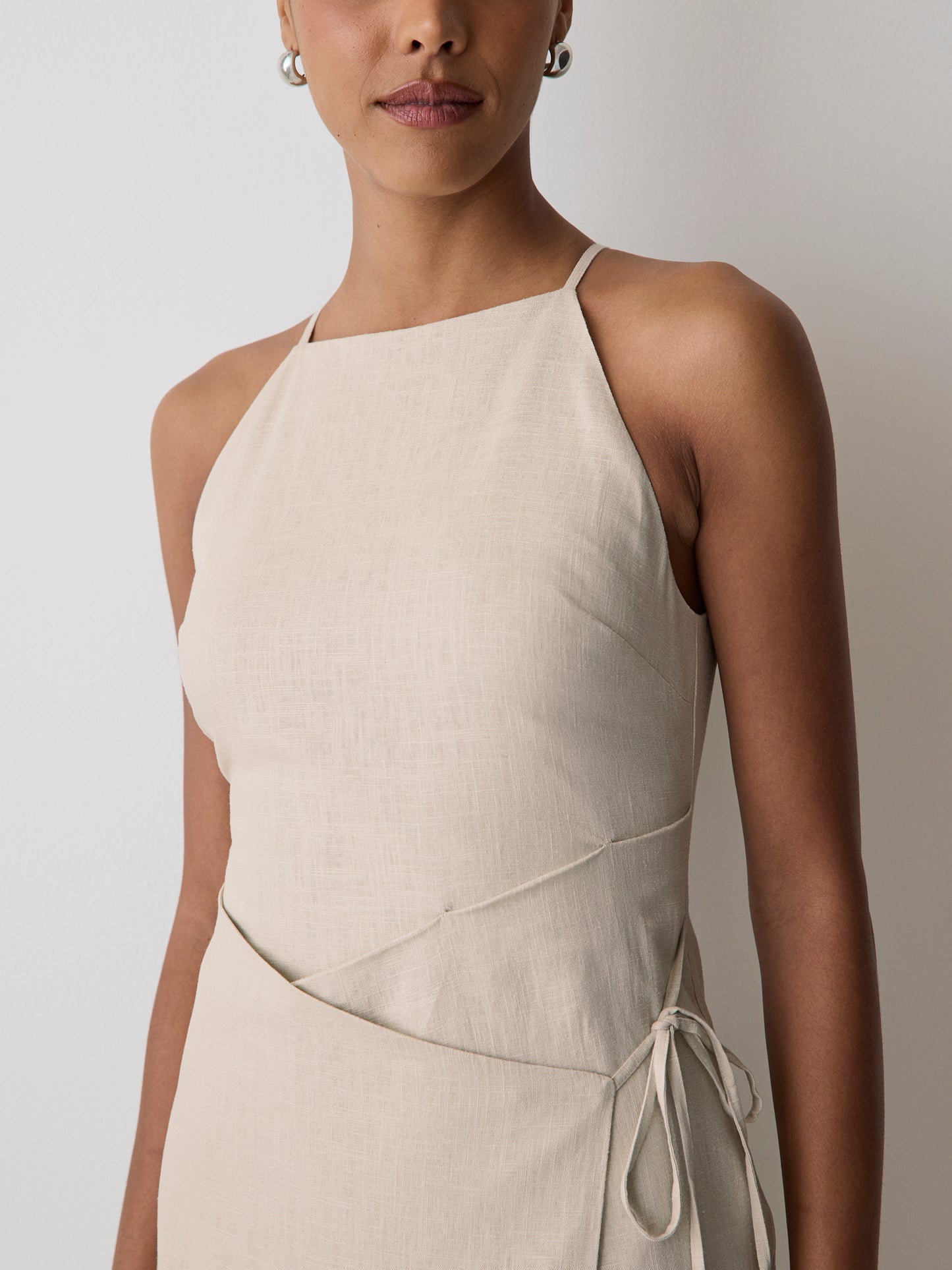 Woven Linen Blend Halter Dress