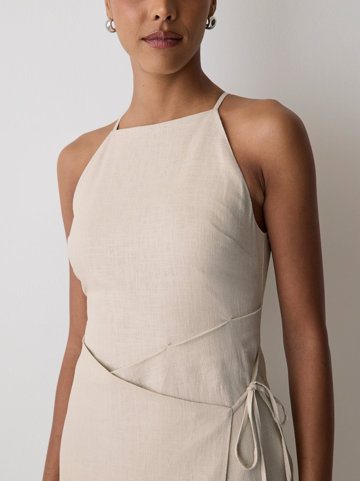Woven Linen Blend Halter Dress