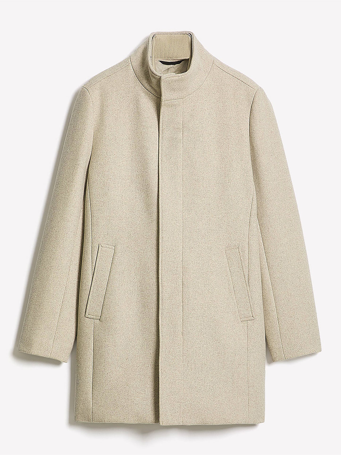 Classic Solid Mock-Neck Wool Coat with Dickey