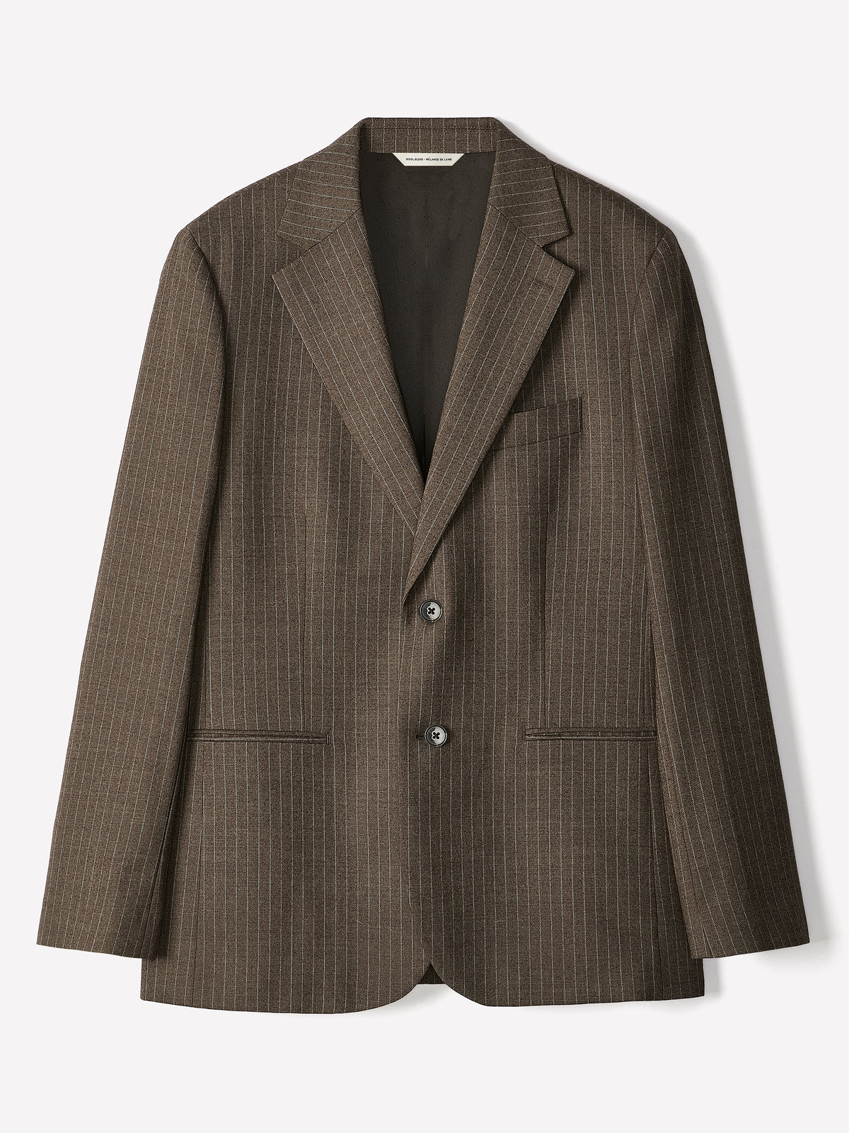 Tailored-Fit Striped Brown Wool Suit Blazer