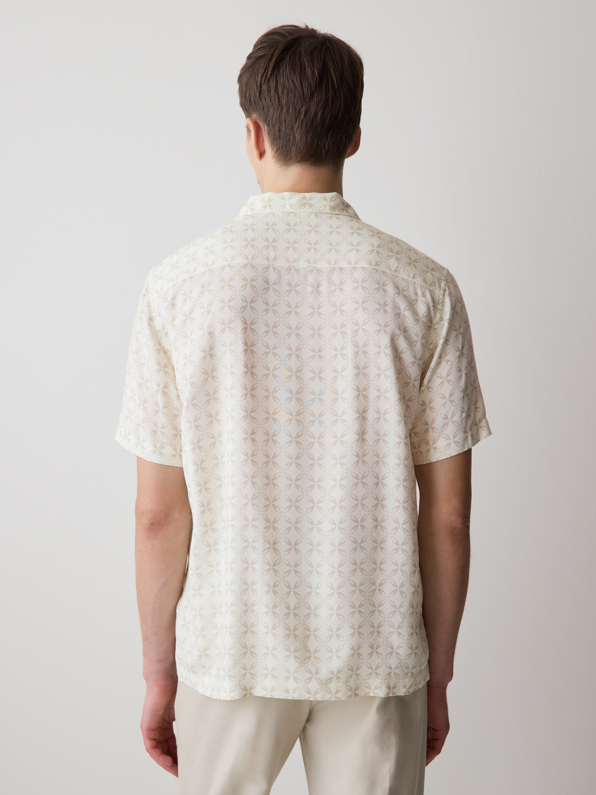 Short-Sleeve Camp-Collar Shirt with Geo Print