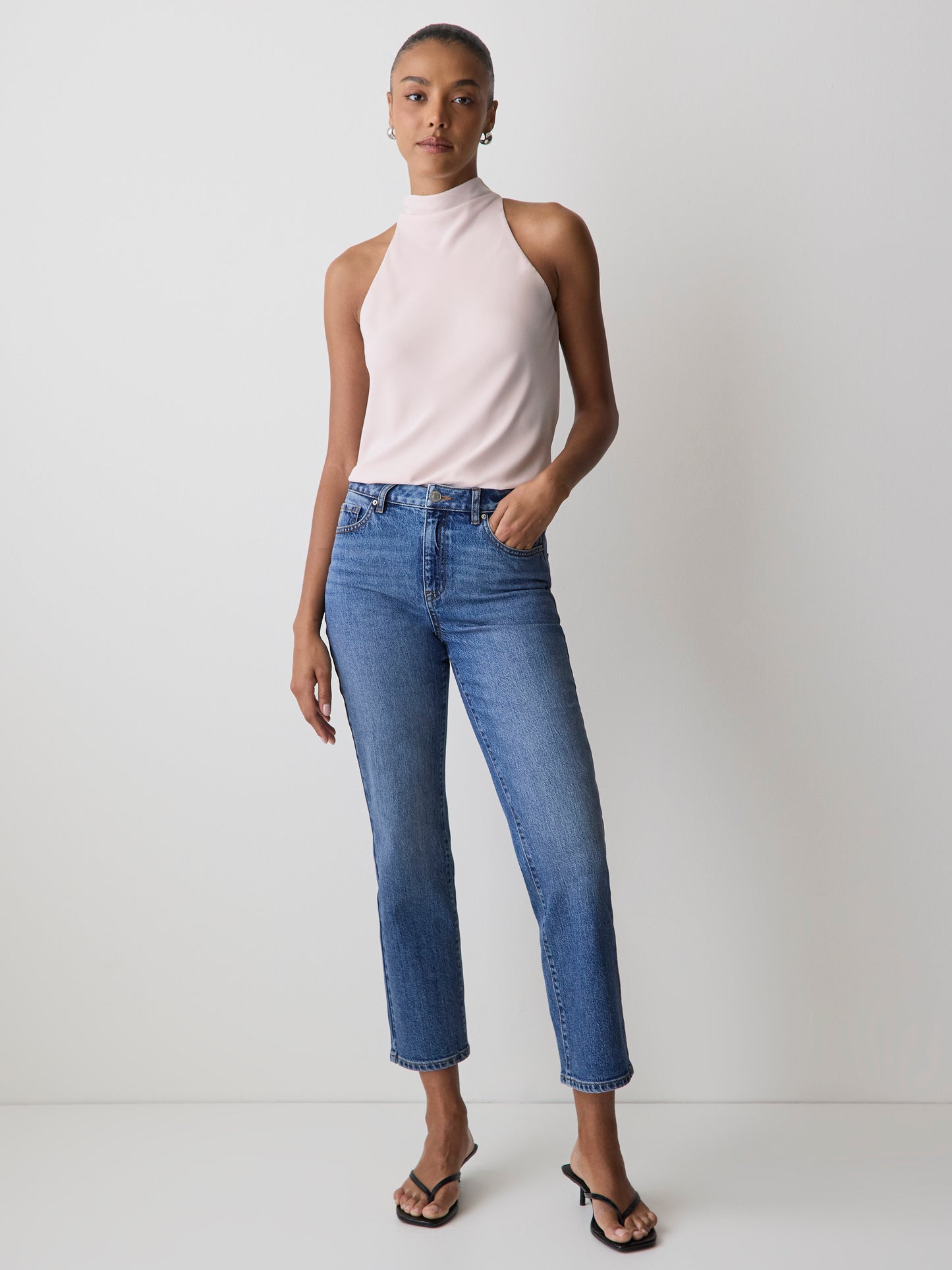 Woven Silky Crepe Halter Blouse
