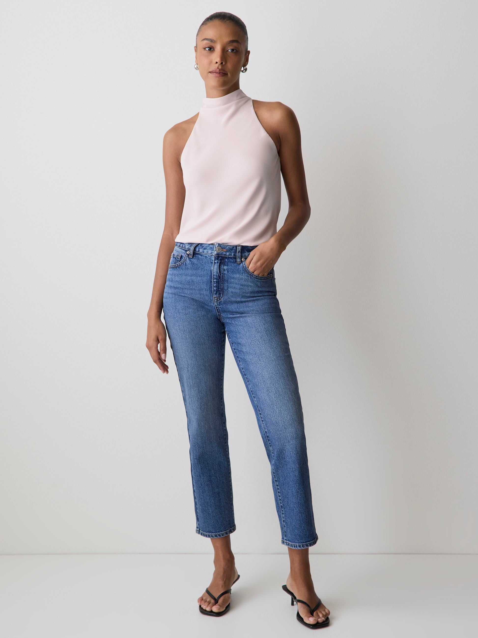 Woven Silky Crepe Halter Blouse
