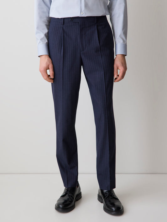 Striped Tapered-Leg Pleated Dress Pant