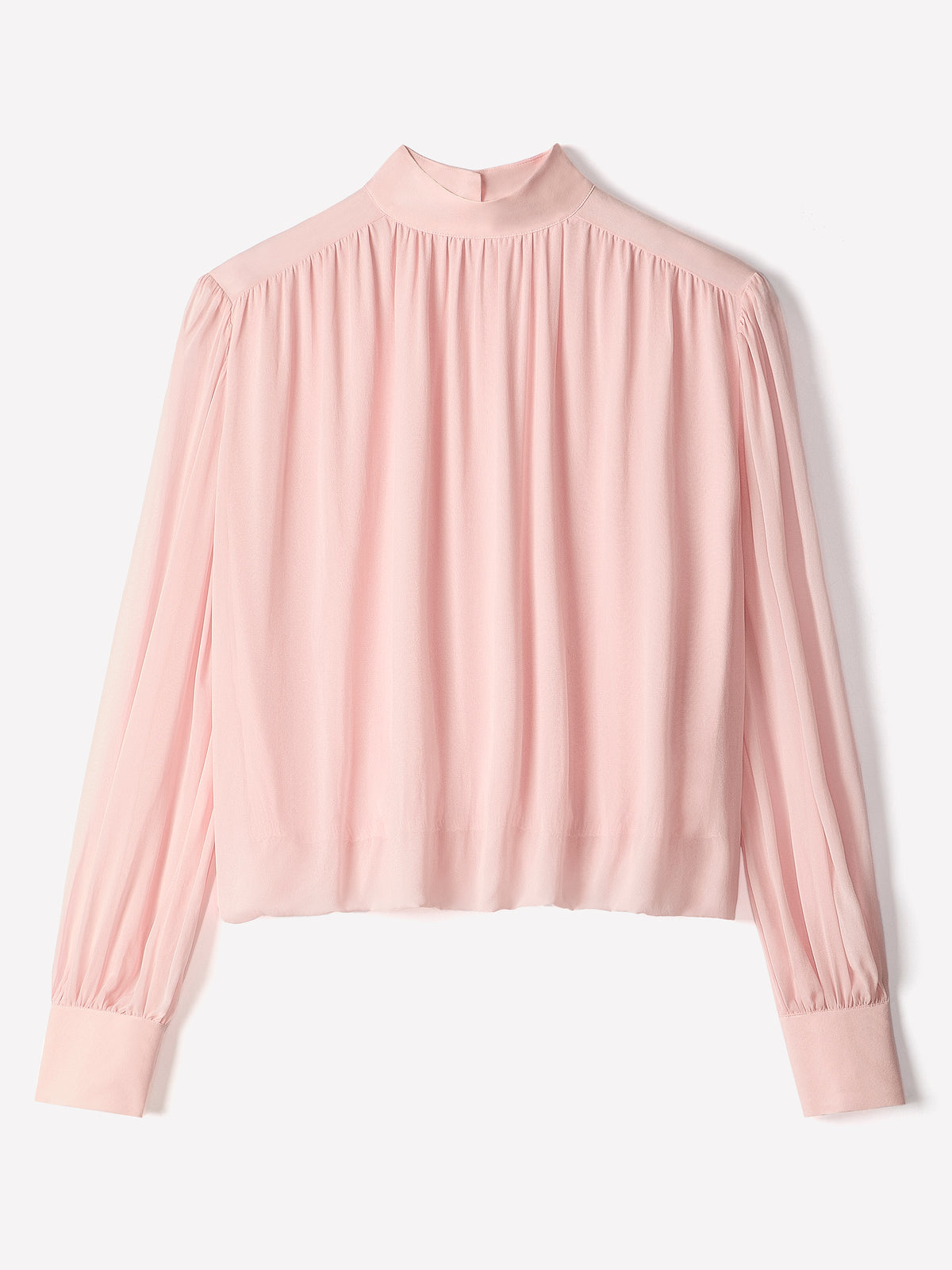 Long-Sleeve Mock-Neck Blouse with Shoulder Pads