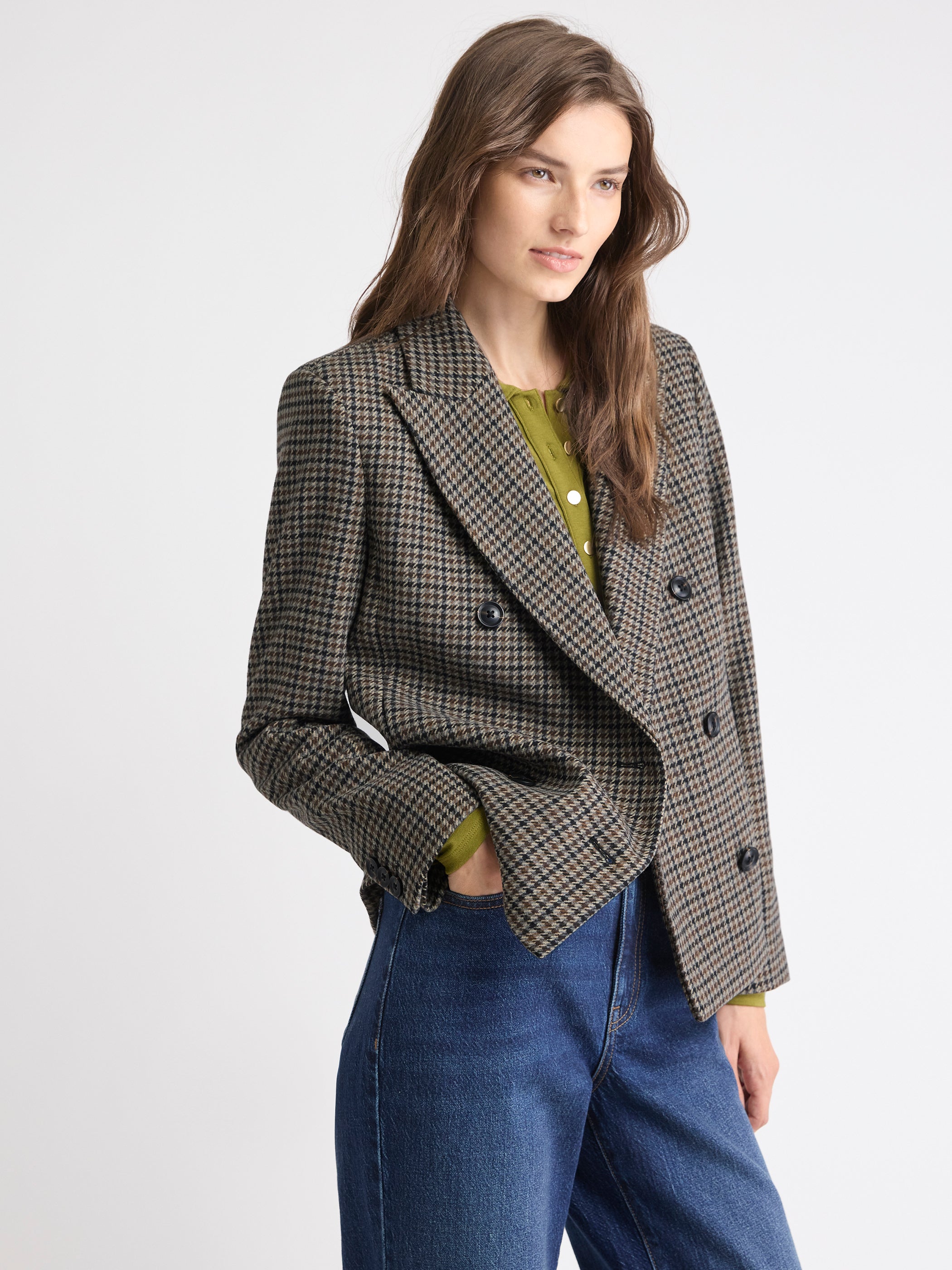 Double-Breasted Houndstooth Blazer