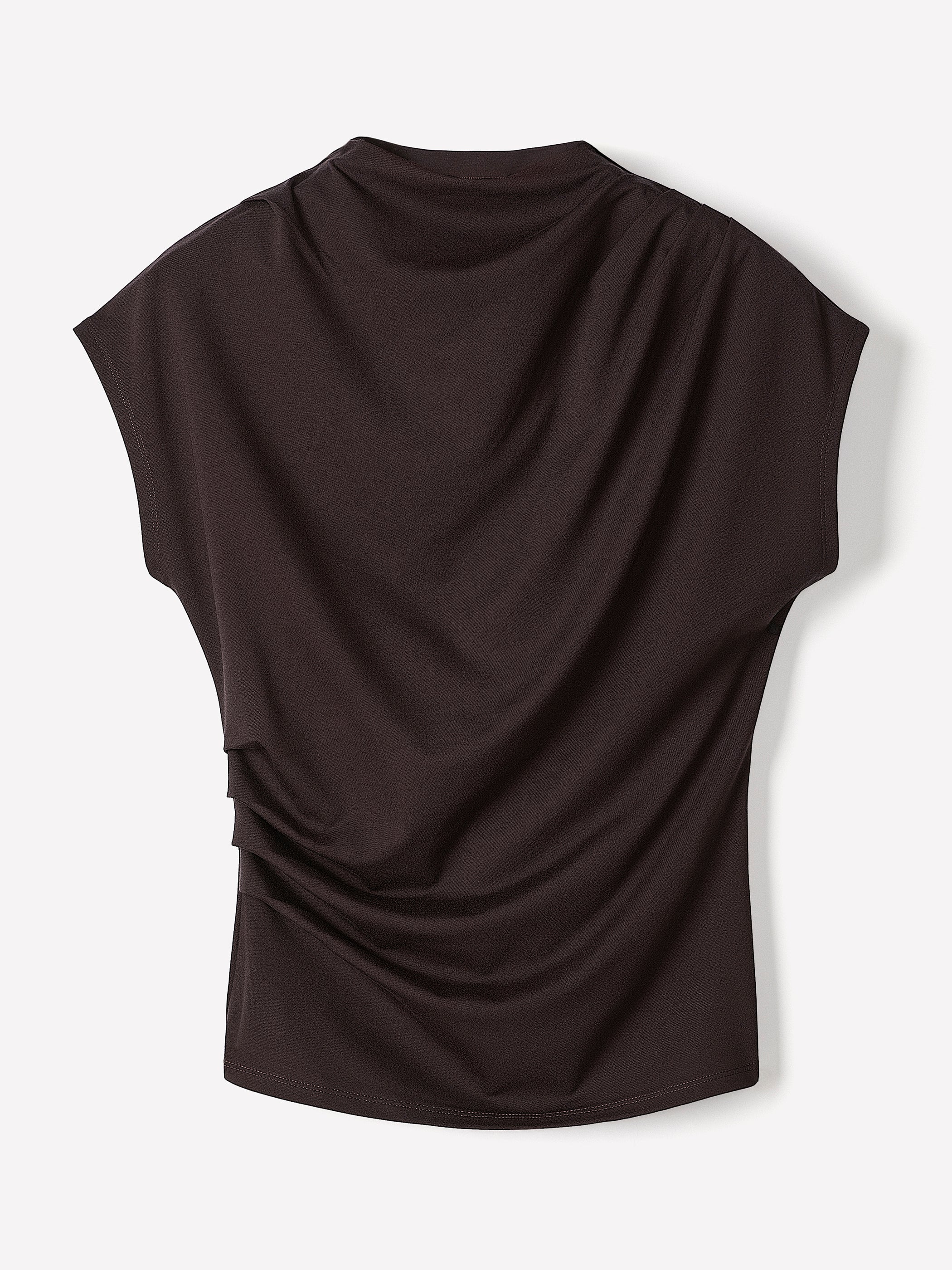 Extended-Sleeve Crew-Neck Draped Top