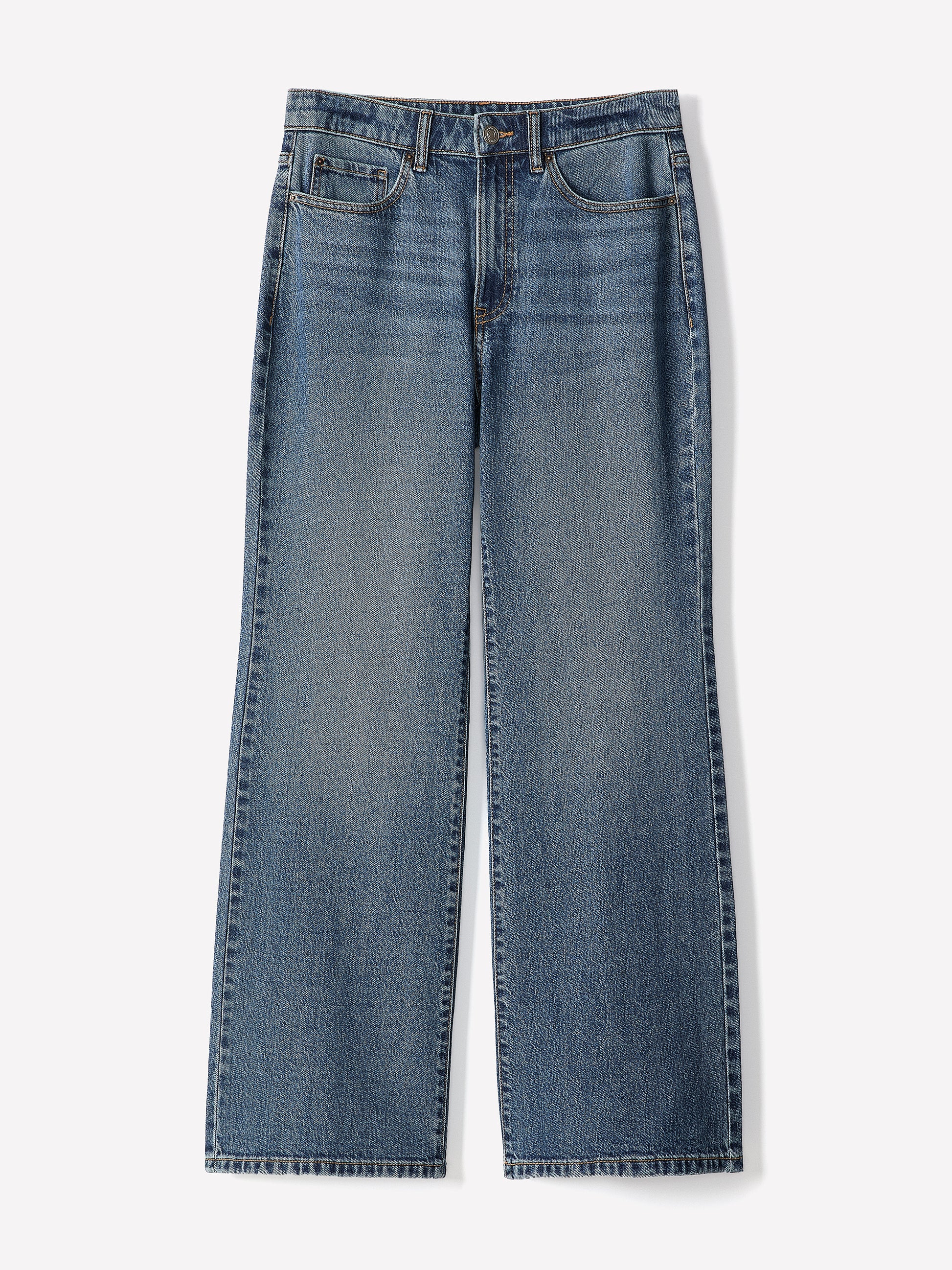 Woven Denim Pant High Rise Wide Leg