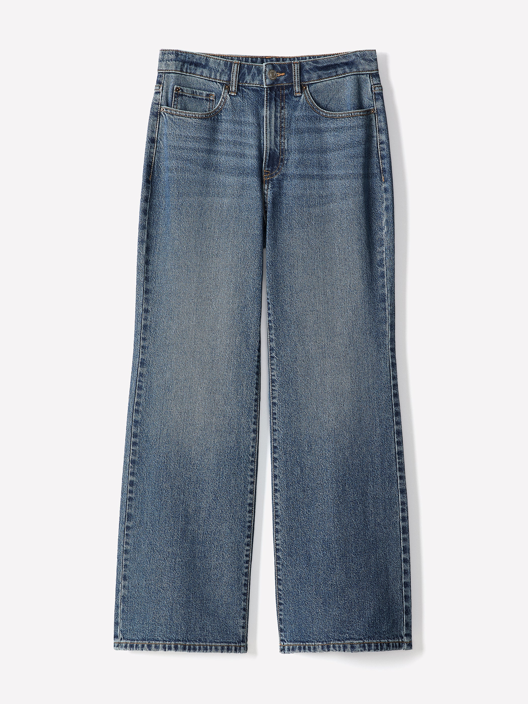 Woven Denim Pant High Rise Wide Leg