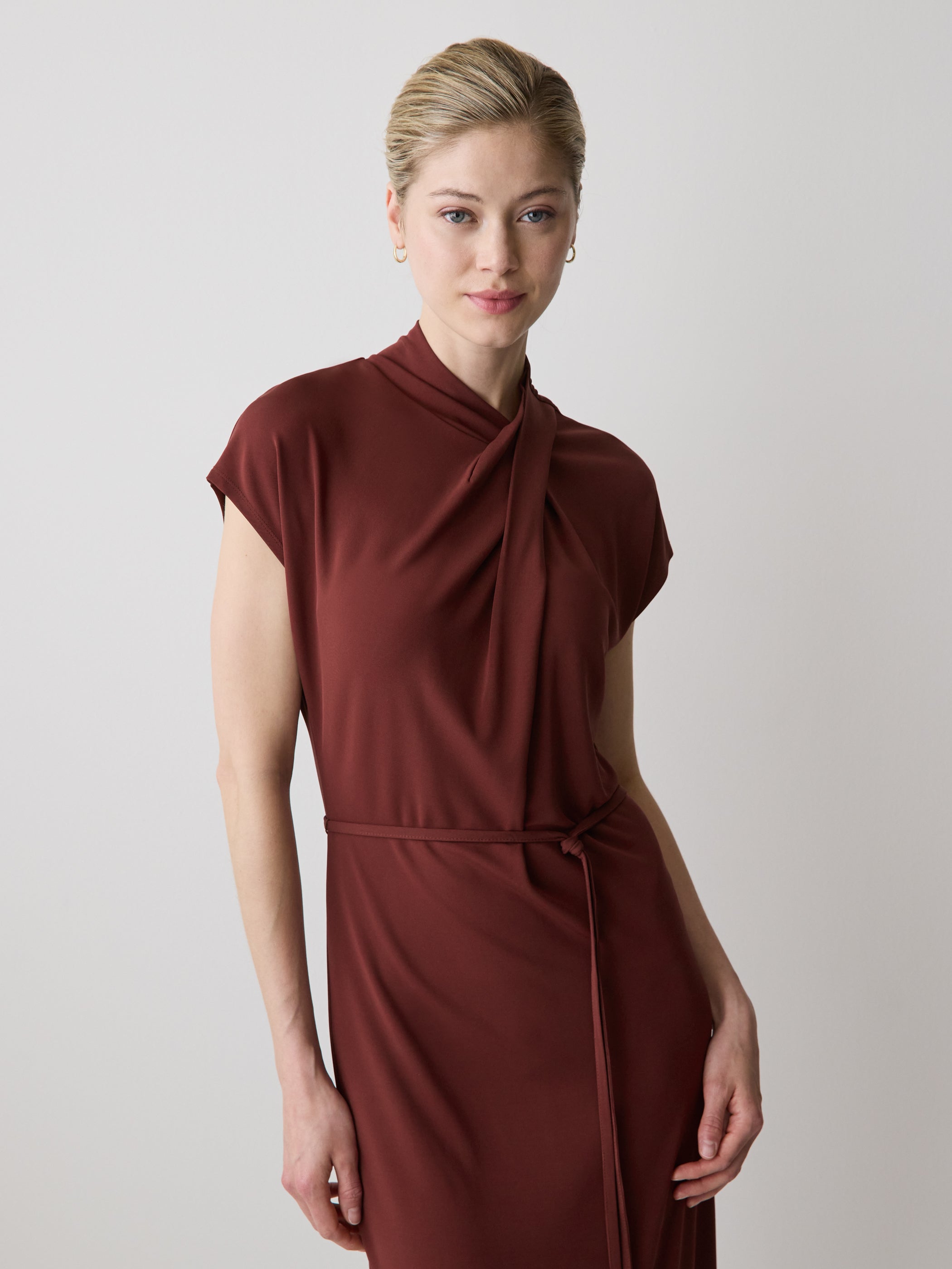 Knit Midi Dress With Belted Neck