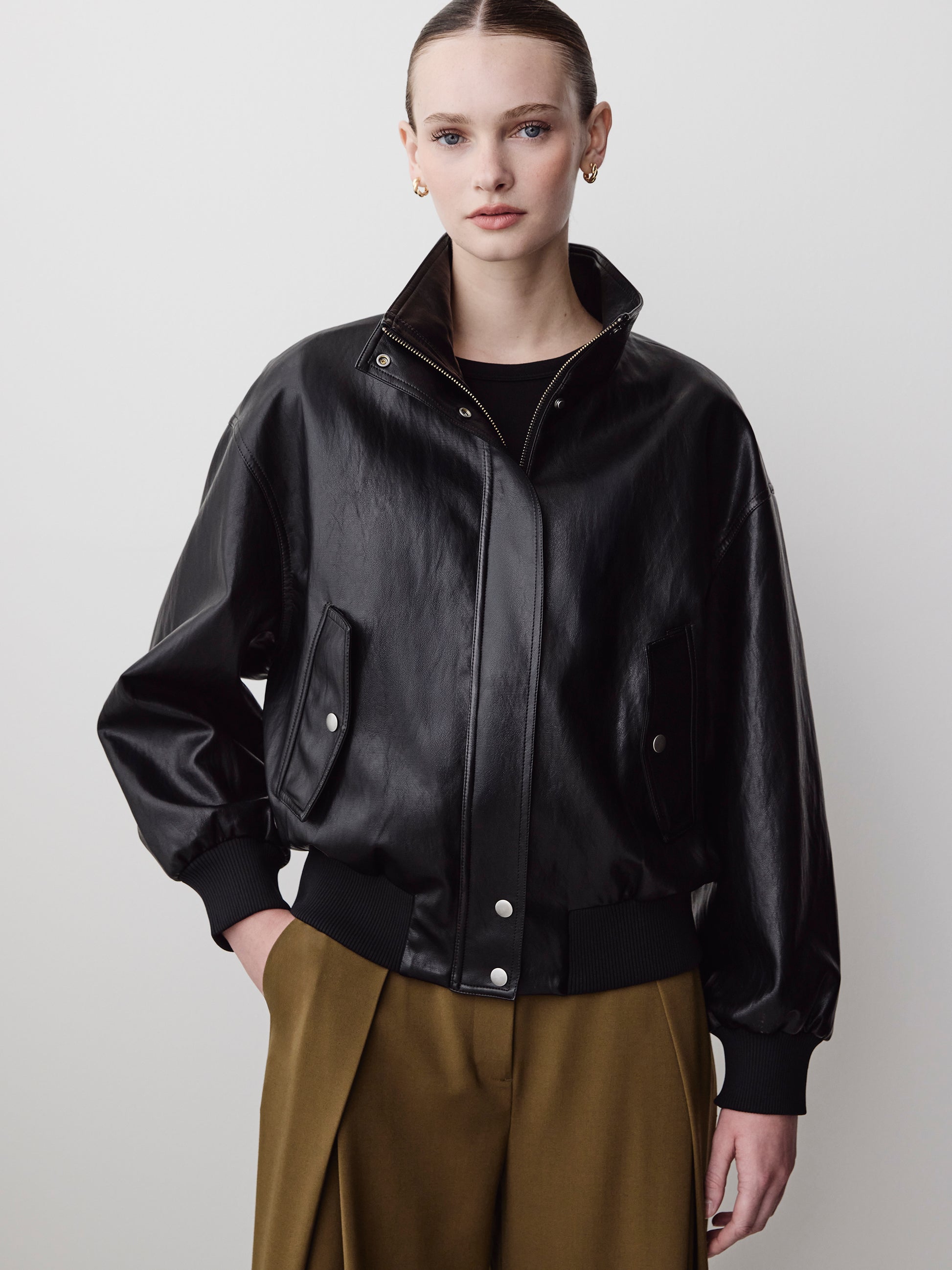 Woven PU Coated Jacket with Funnel Neck