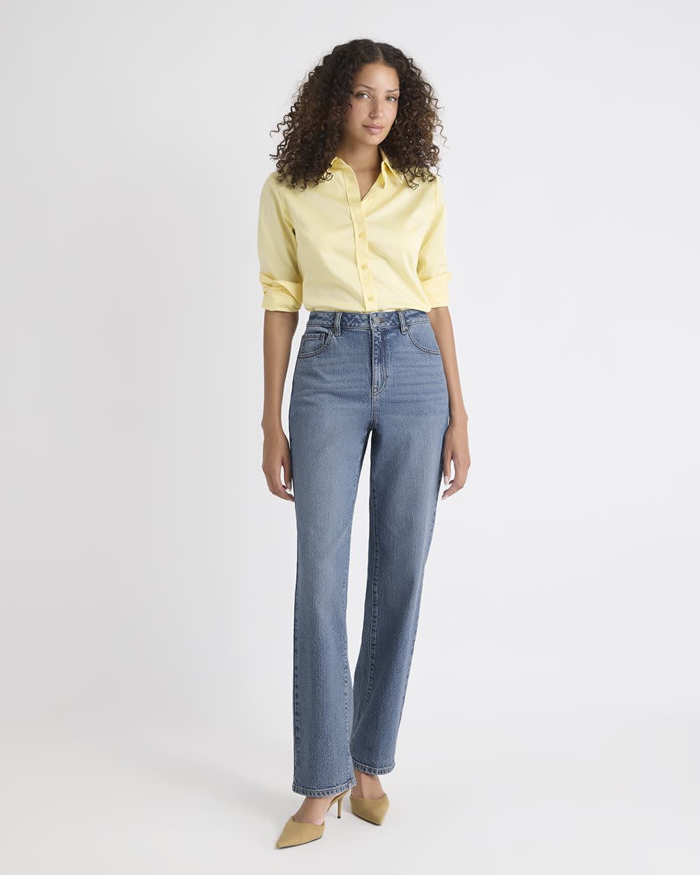 Long Medium-Wash Straight-Leg Jeans