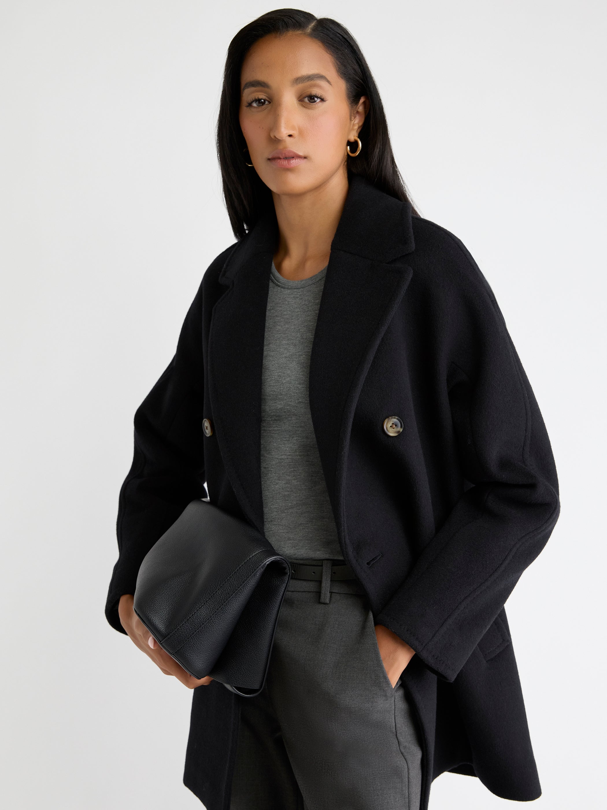 Melton Wool-Blend Double-Breasted Peacoat