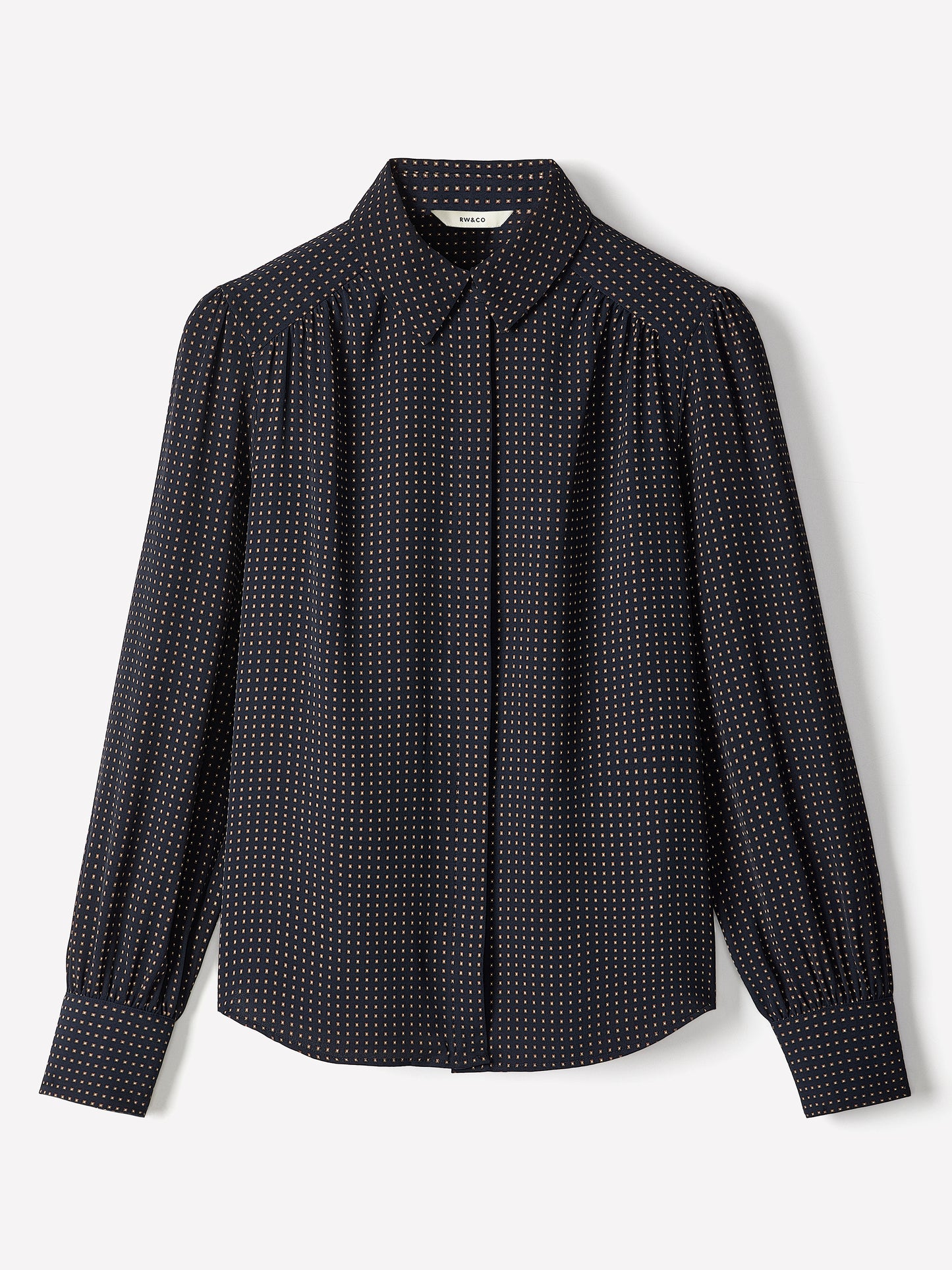 Silky Crepe Long-Sleeve Buttoned-Down Blouse