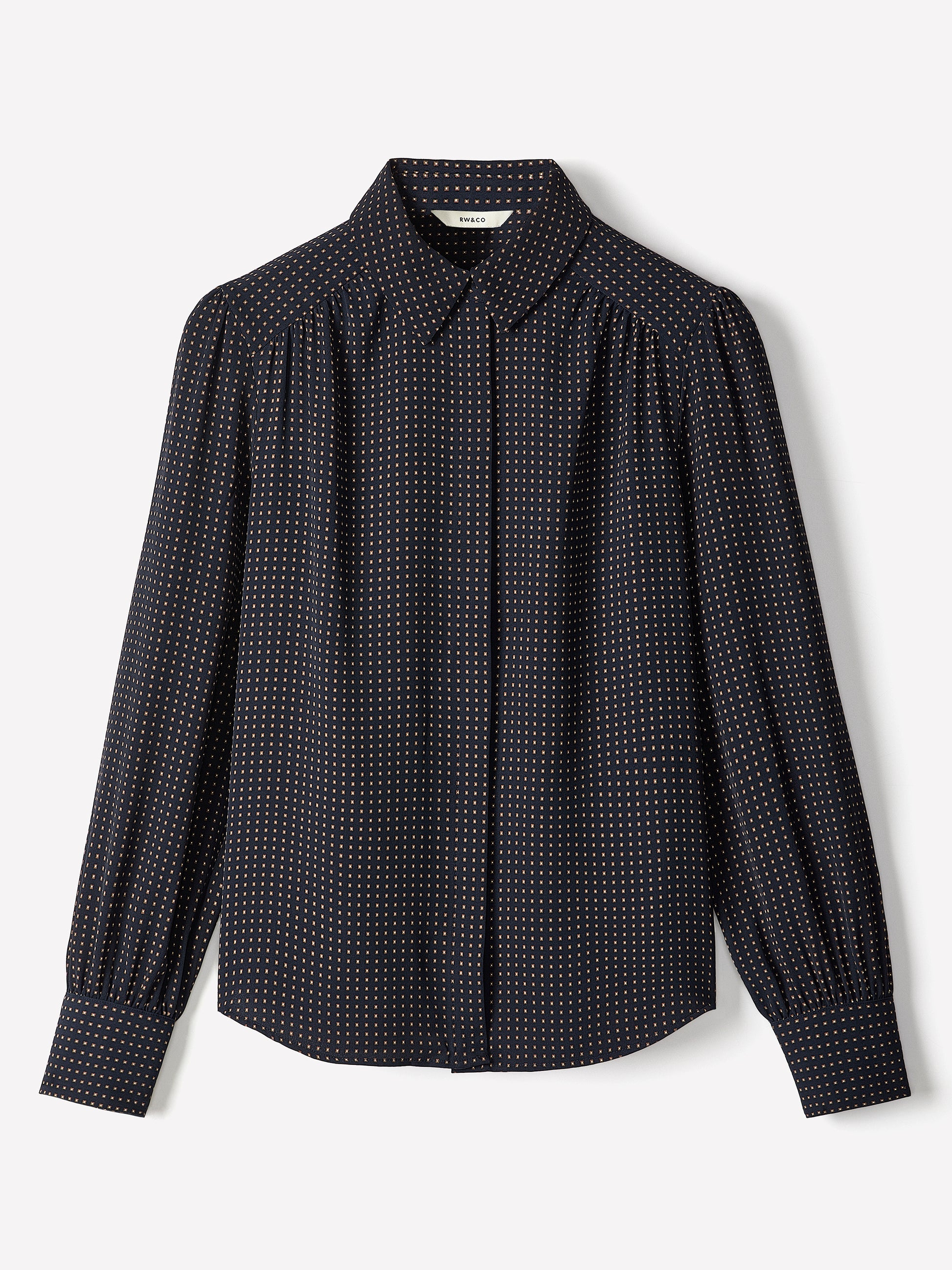 Silky Crepe Long-Sleeve Buttoned-Down Blouse