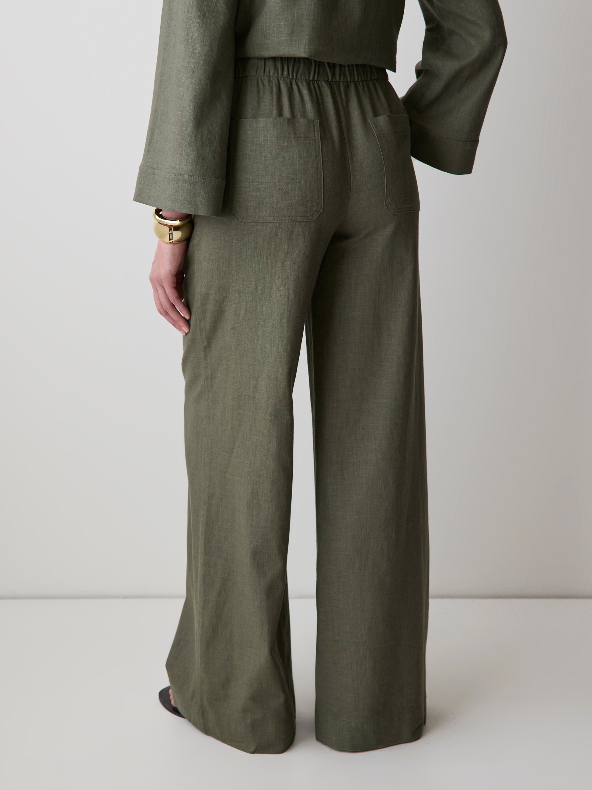 Linen Mid-Rise Wide-Leg Pant