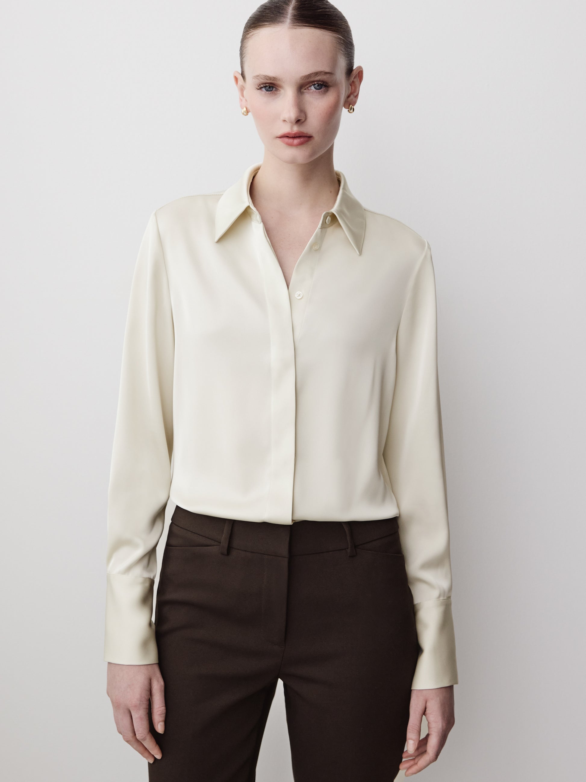 Woven Satin Long Sleeve Shirt