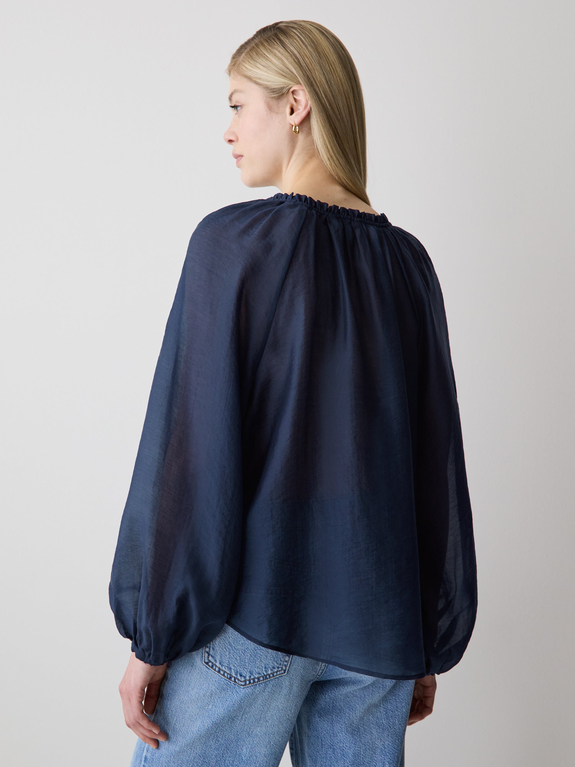 Woven Lyocell Voile Puff Sleeve Blouse