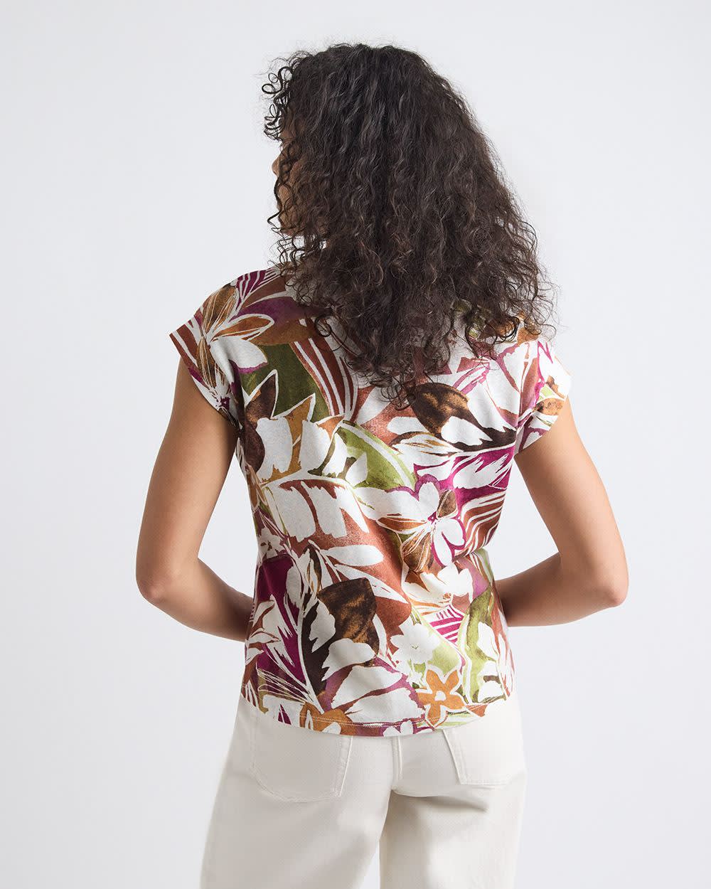 Extended-Sleeve Crew-Neck Linen-Blend Top