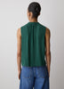 Sleeveless Buttoned-Down Blouse with Ruffled Trim