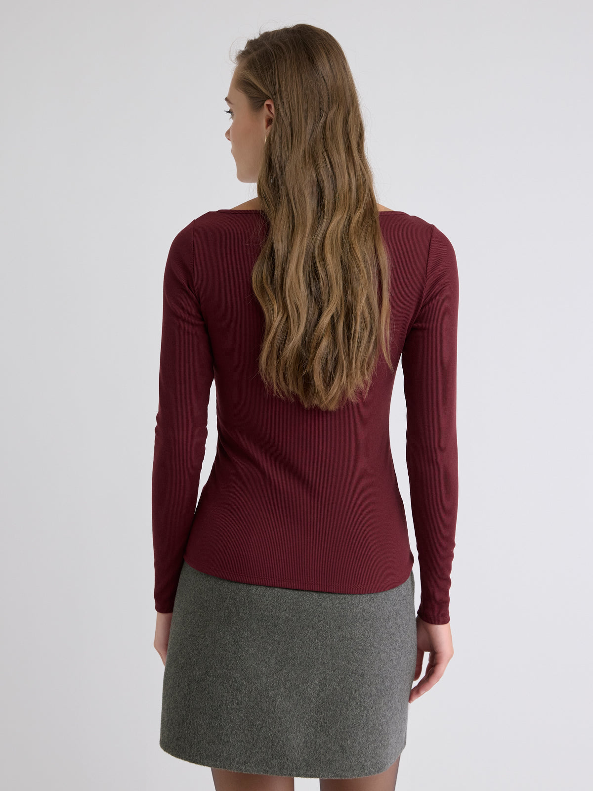 Long-Sleeve Scoop-Neck Ribbed Top