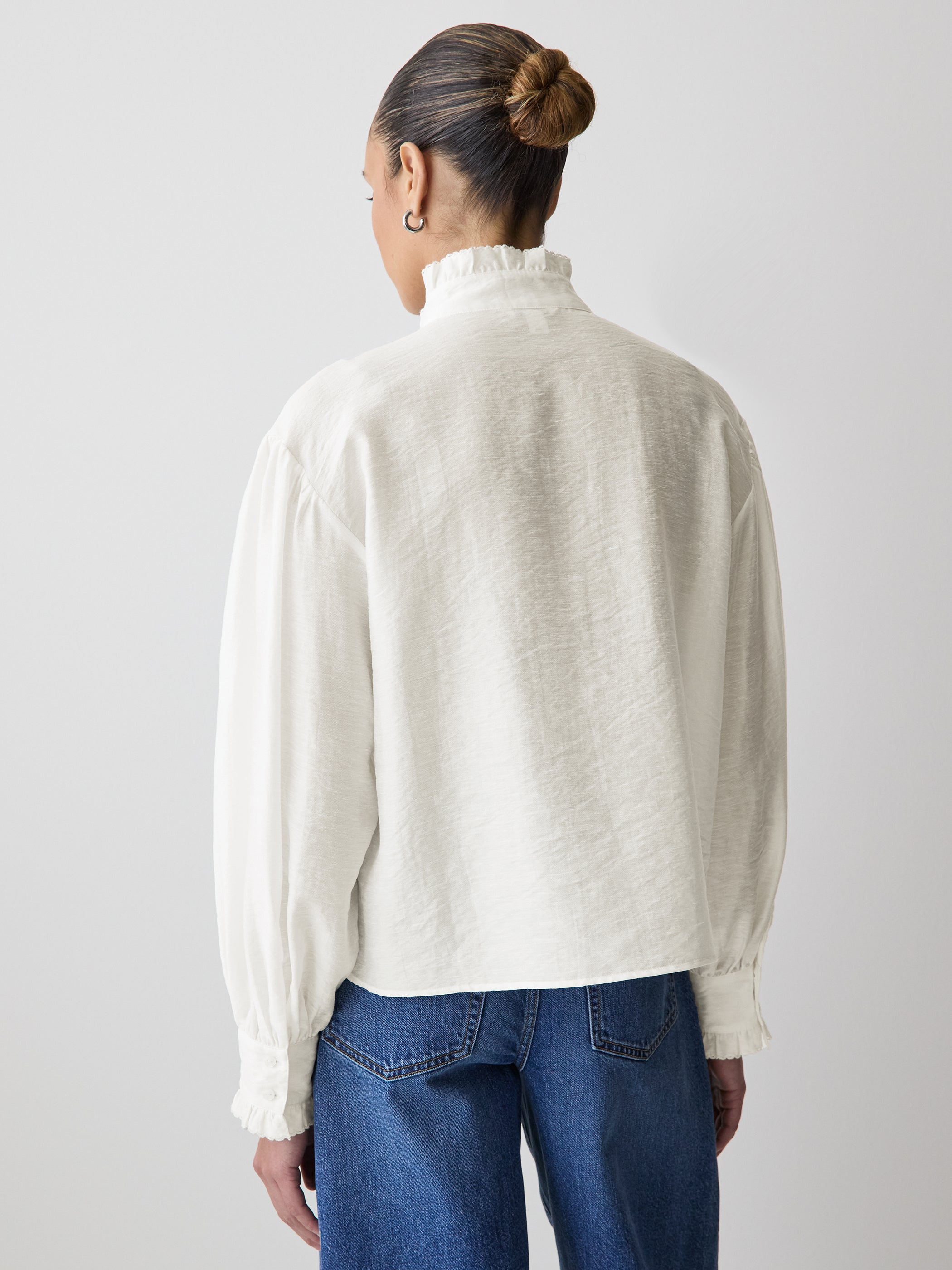 Blouse à Volants à Manches Longues et Col Rond