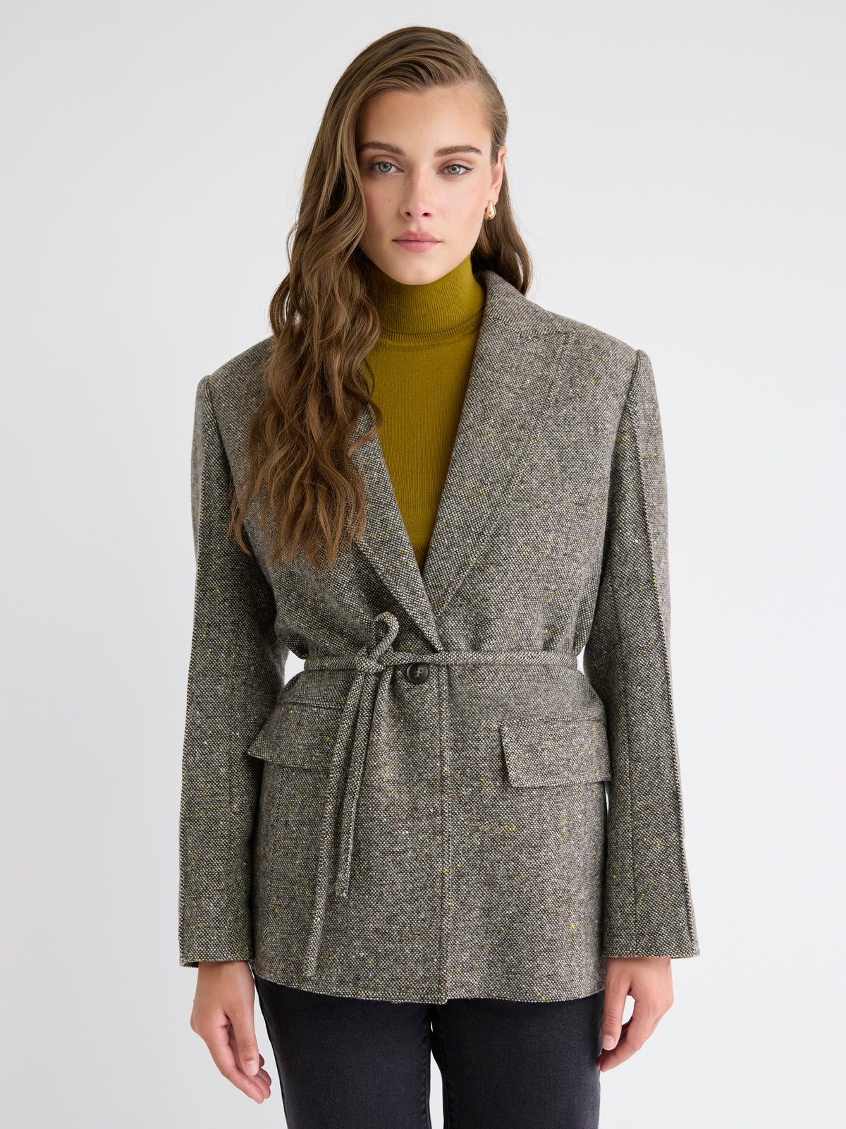 Oversized One-Button Tweed Blazer