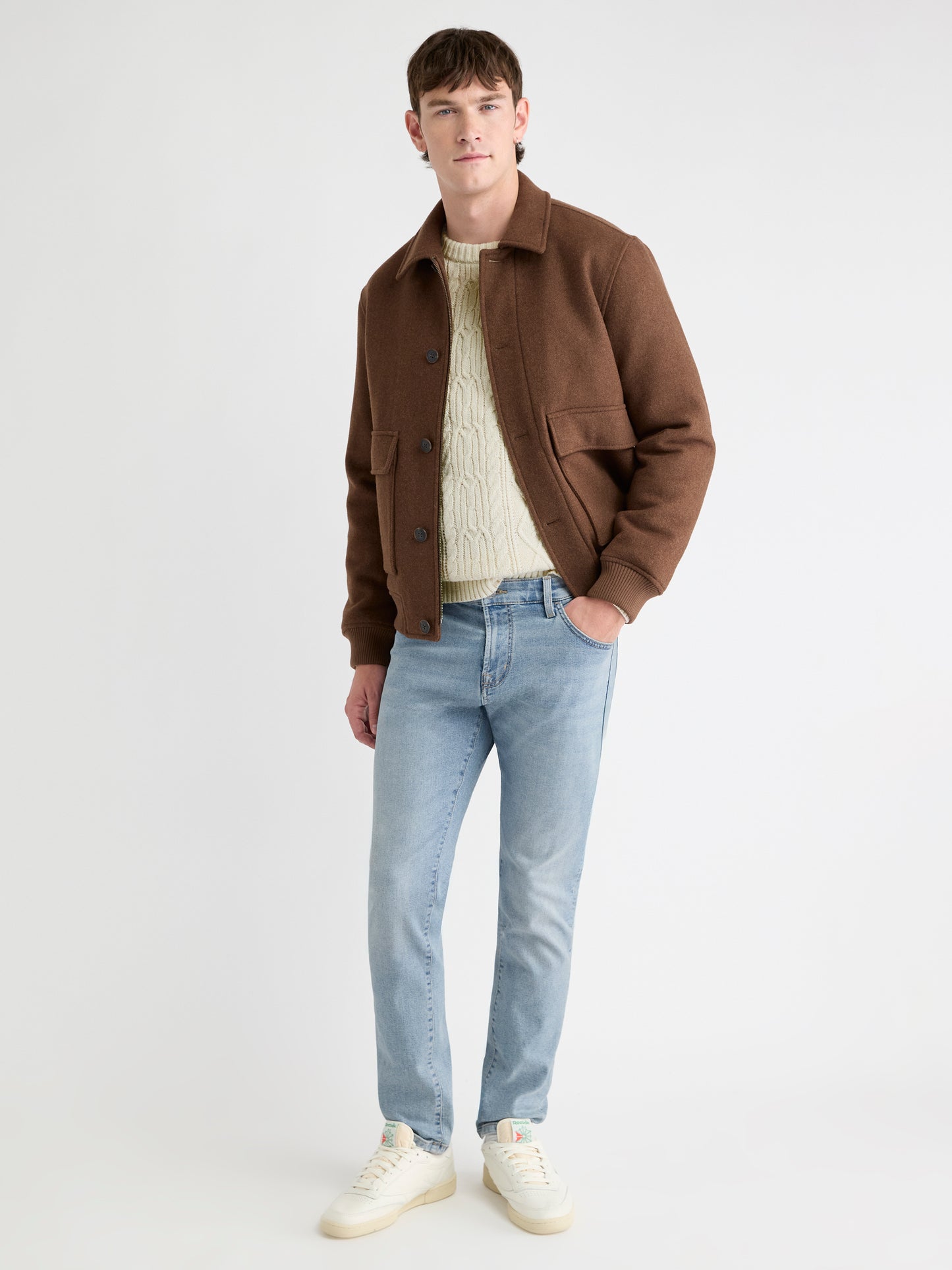 Long-Sleeve Cable Knit Crew-Neck Sweater