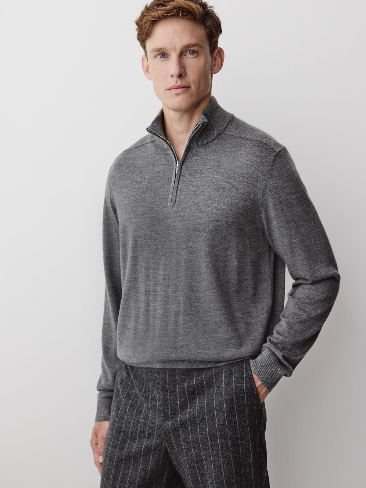 Merino-Wool Half-Zip Mock-Neck Sweater