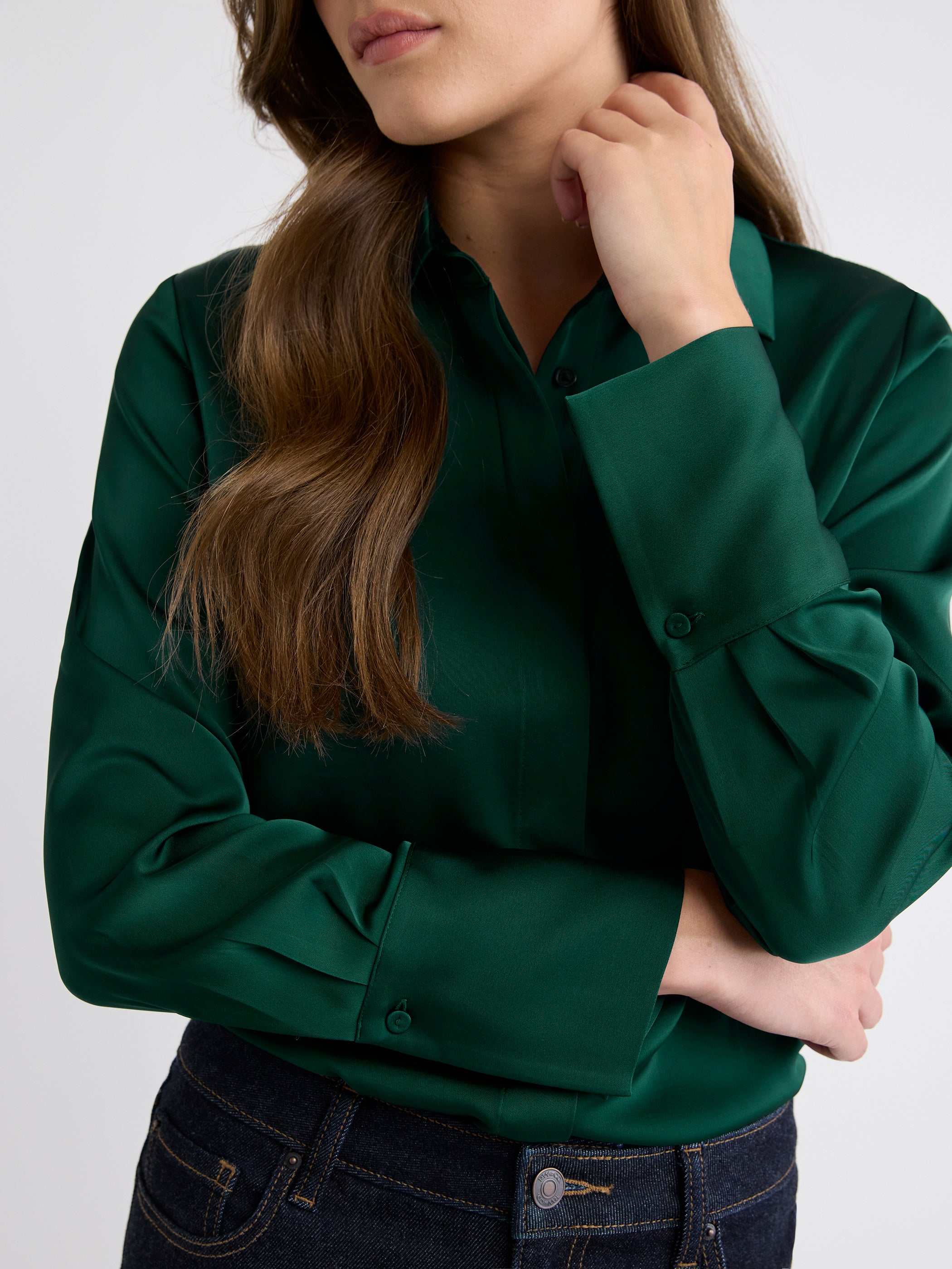 Blouse Boutonnée en Satin à Manches Longues