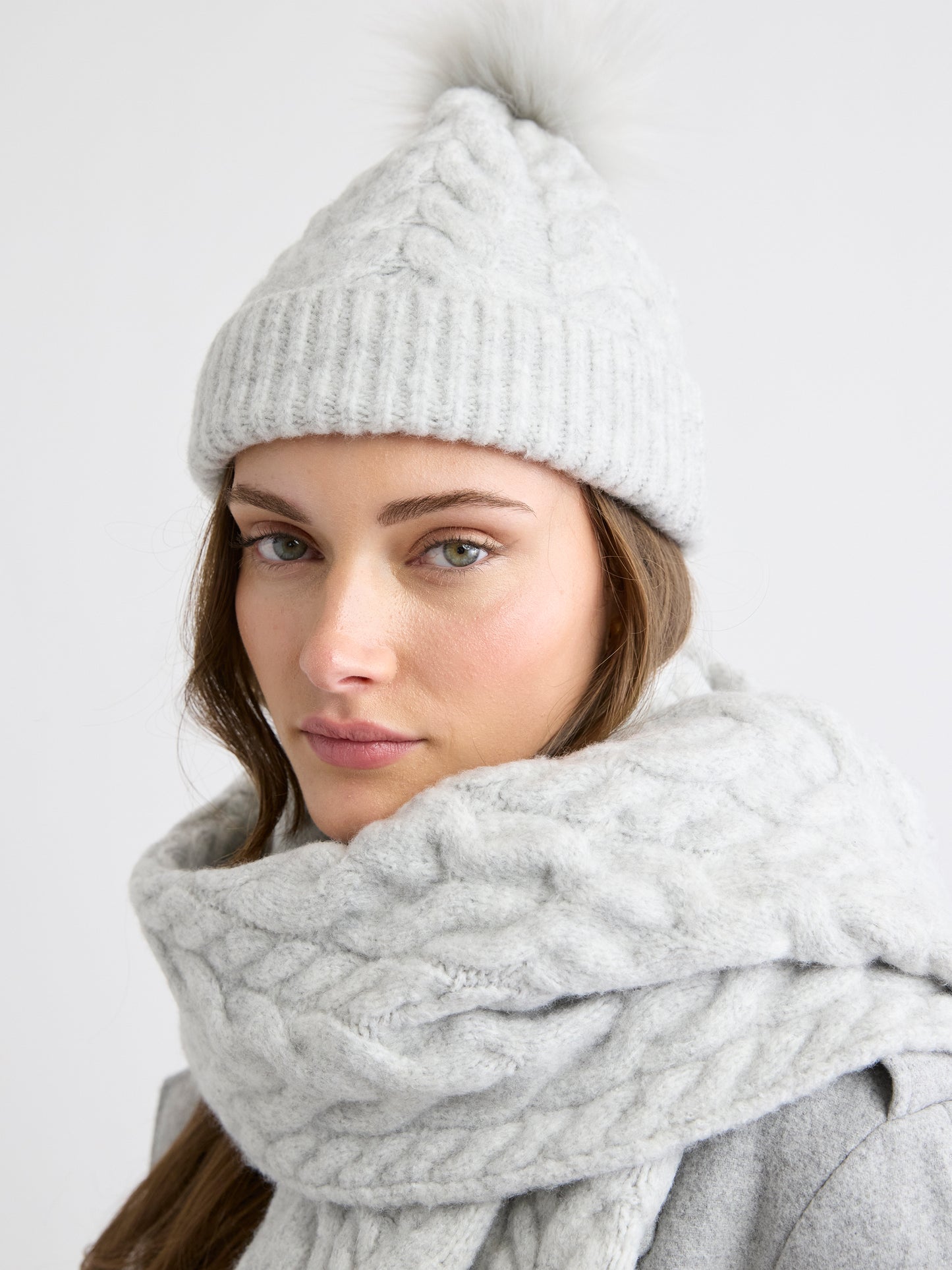 Cable-Knit Beanie with Pompom