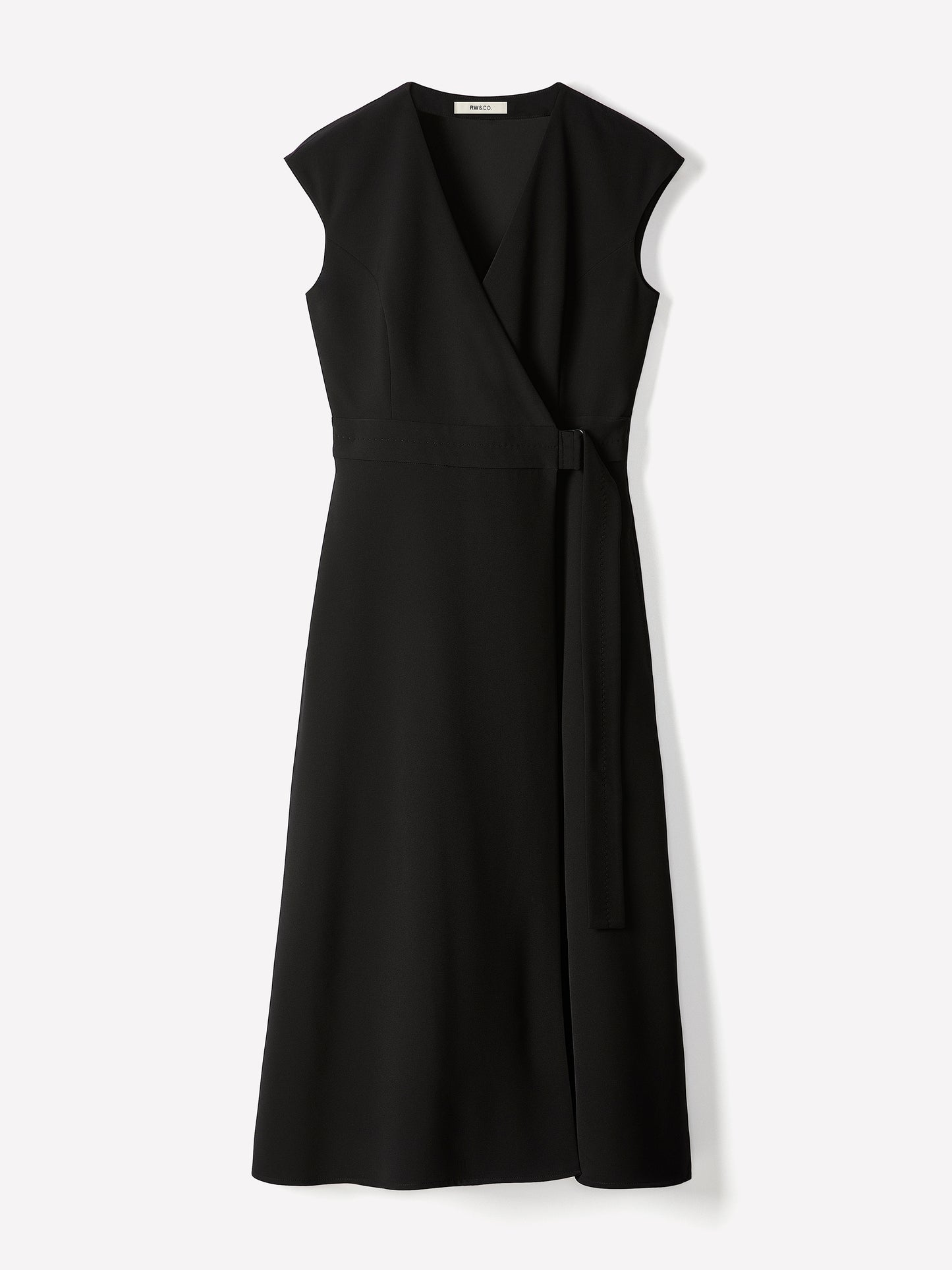 Extended-Sleeve V-Neck Wrap Midi Dress