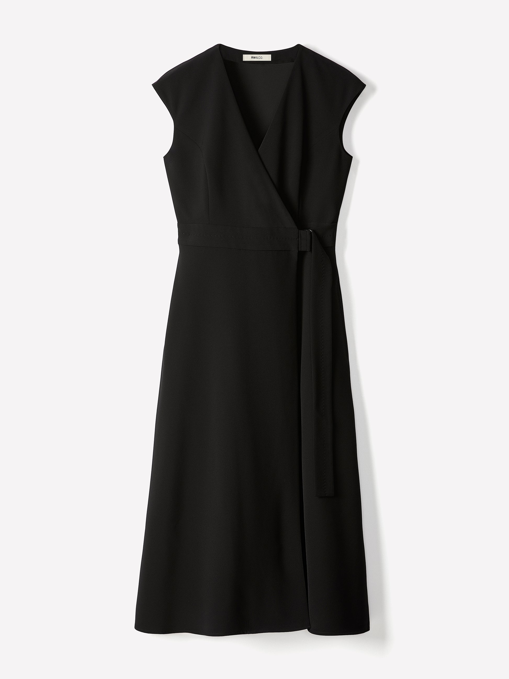 Extended-Sleeve V-Neck Wrap Midi Dress