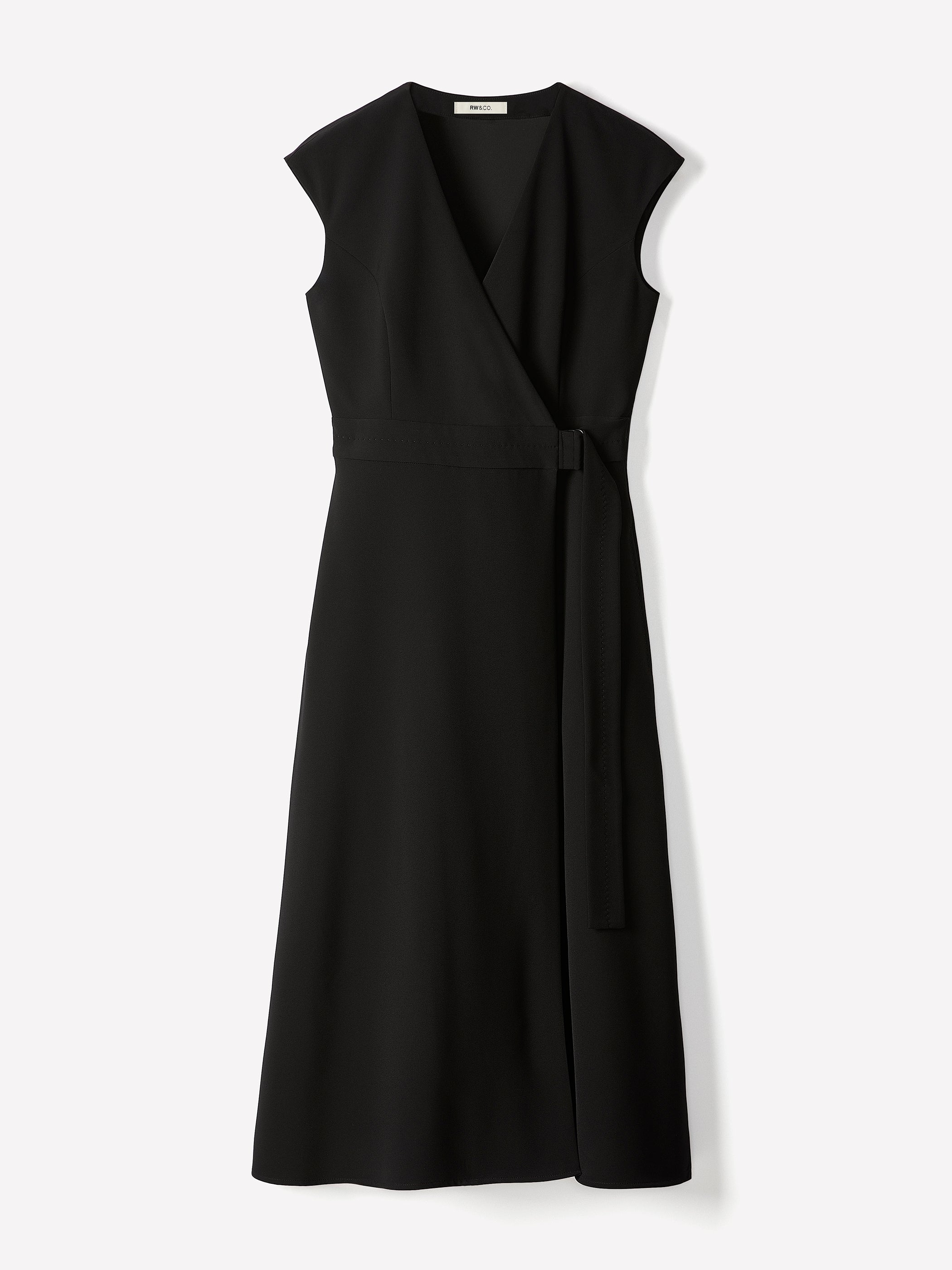 Extended-Sleeve V-Neck Wrap Midi Dress