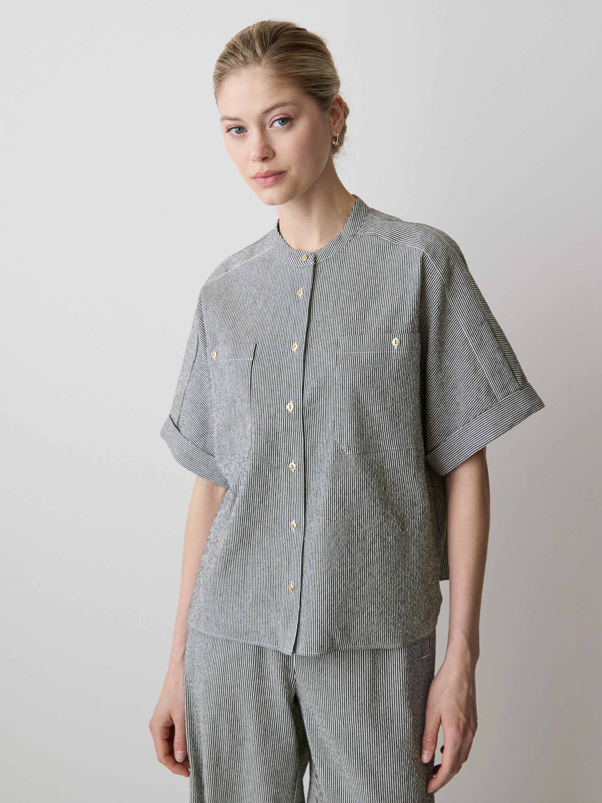 Woven Seersucker Button-Down Shirt