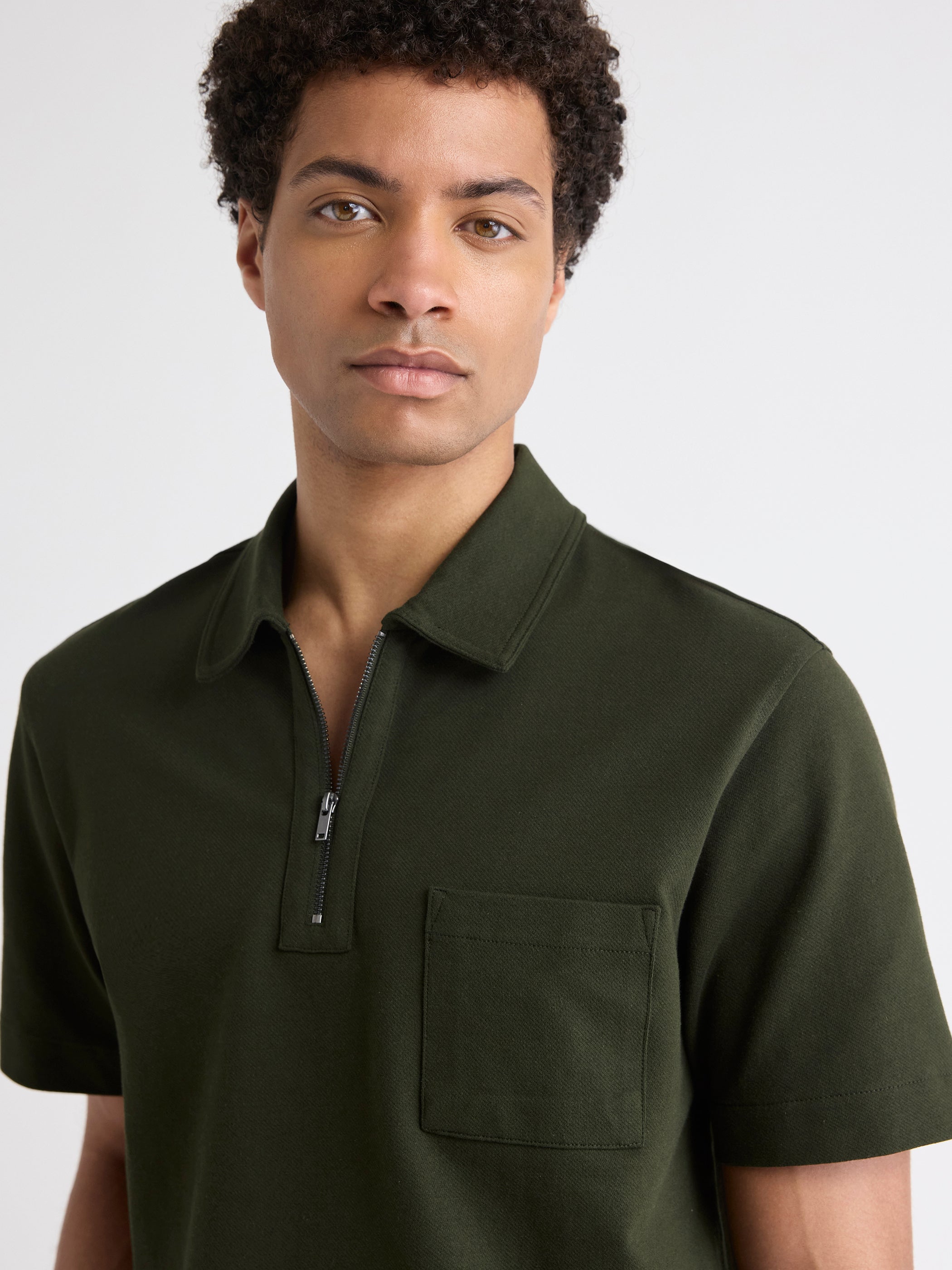 Polo Ample à Demi-Zip et Manches Courtes