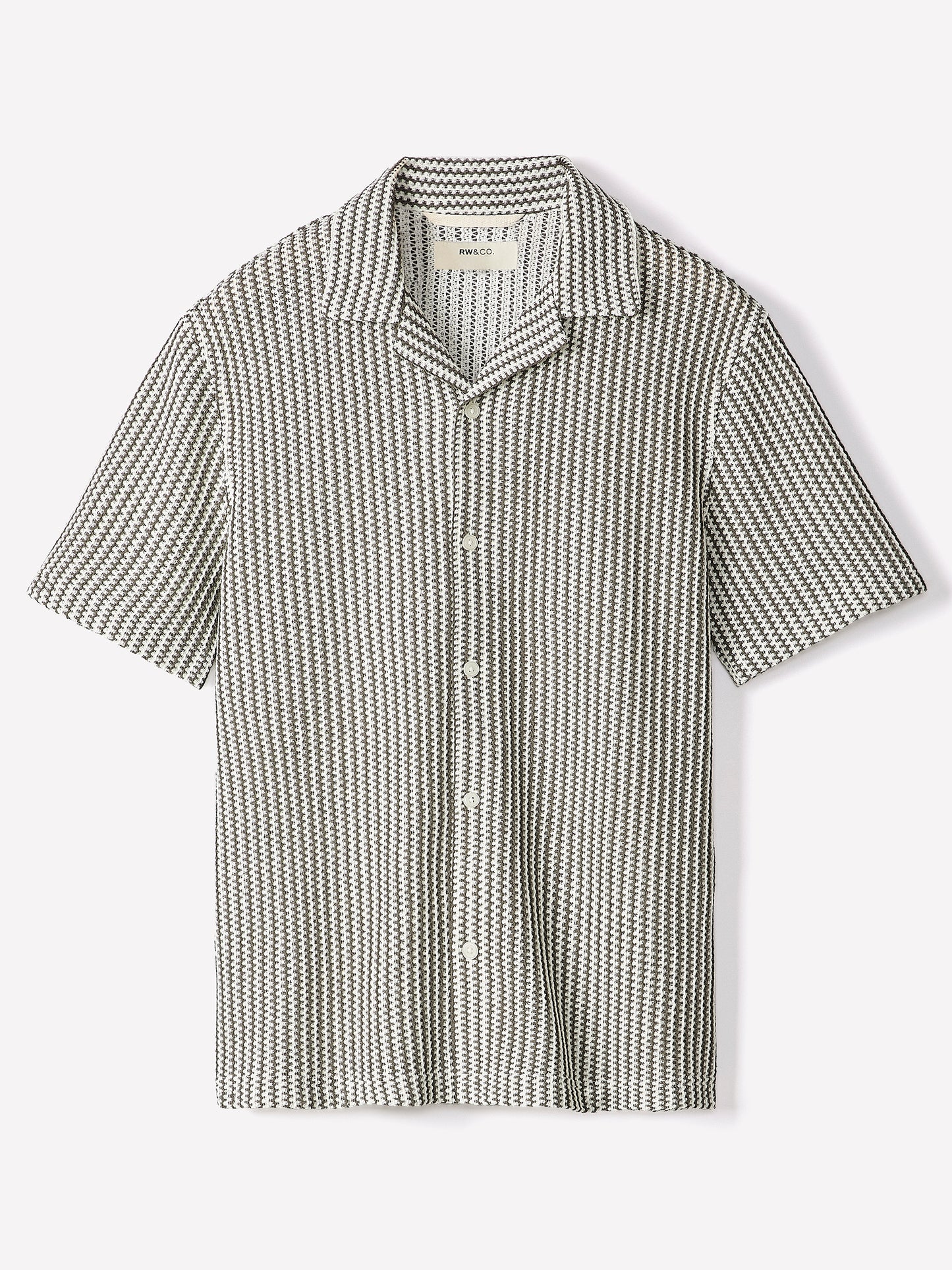 Striped Short-Sleeve Crochet Shirt with Camp Collar