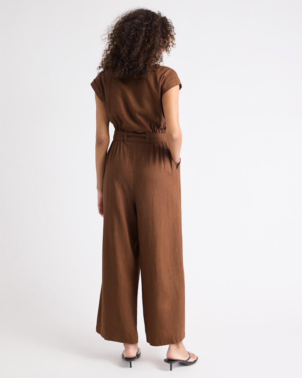 Sleeveless Wide-Leg Linen-Blend Jumpsuit