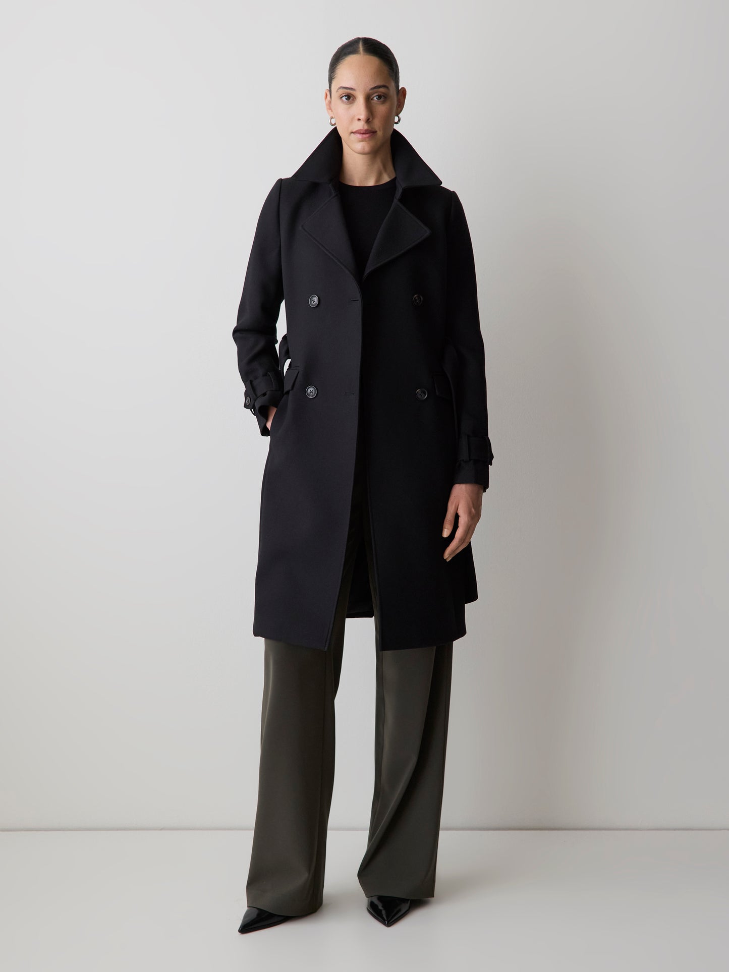 Double-Breasted Twill Trench Coat with Belt