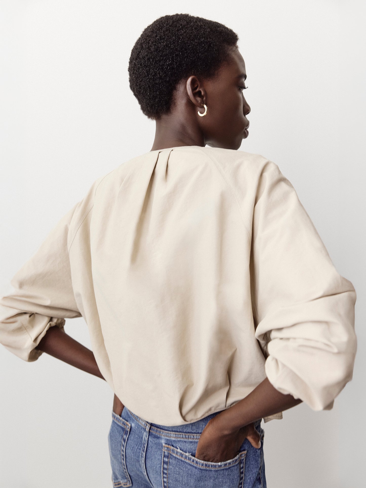 Short Twill Jacket with Cinched Waist