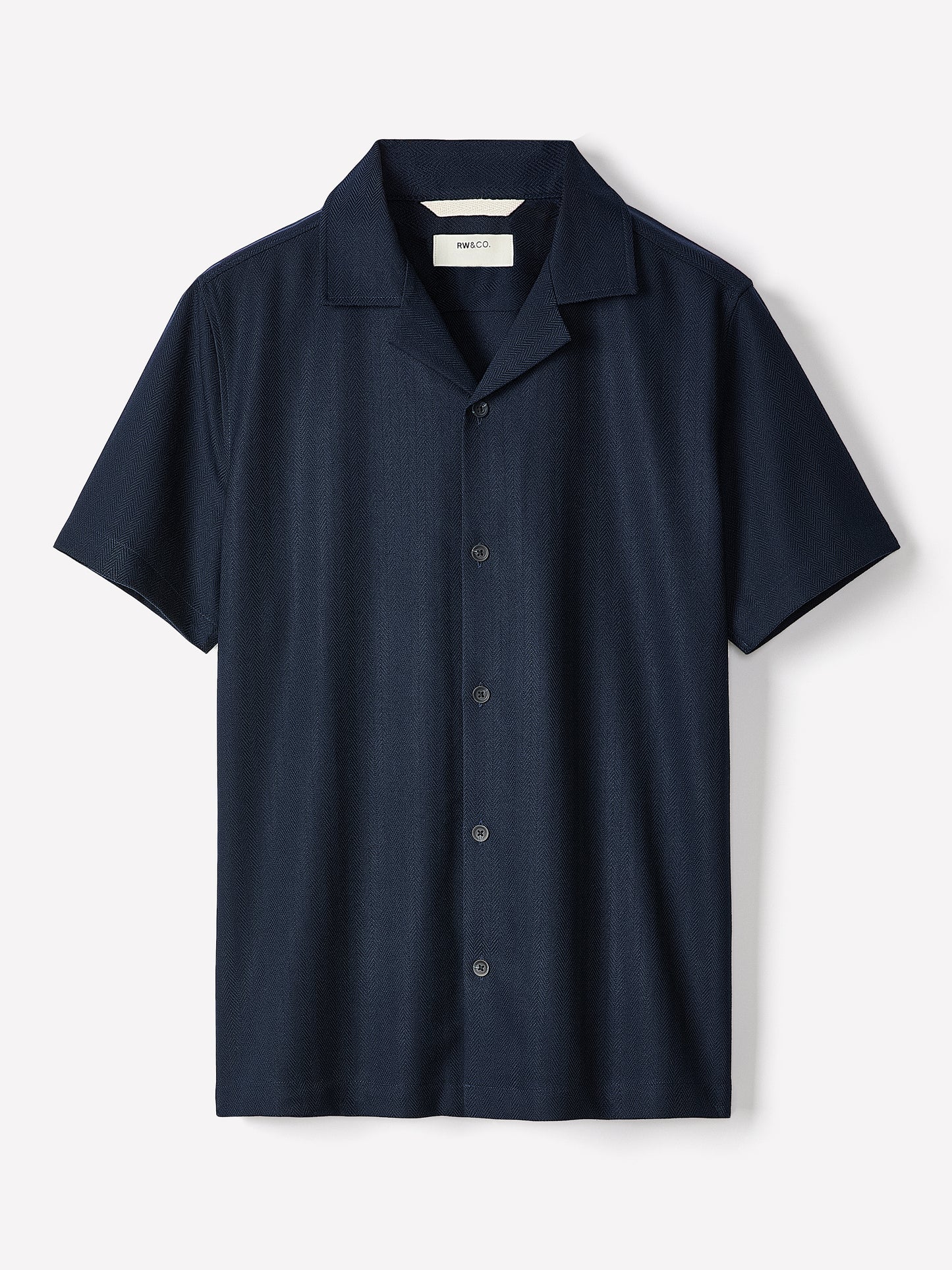 Short-Sleeve Herringbone Shirt with Camp Collar