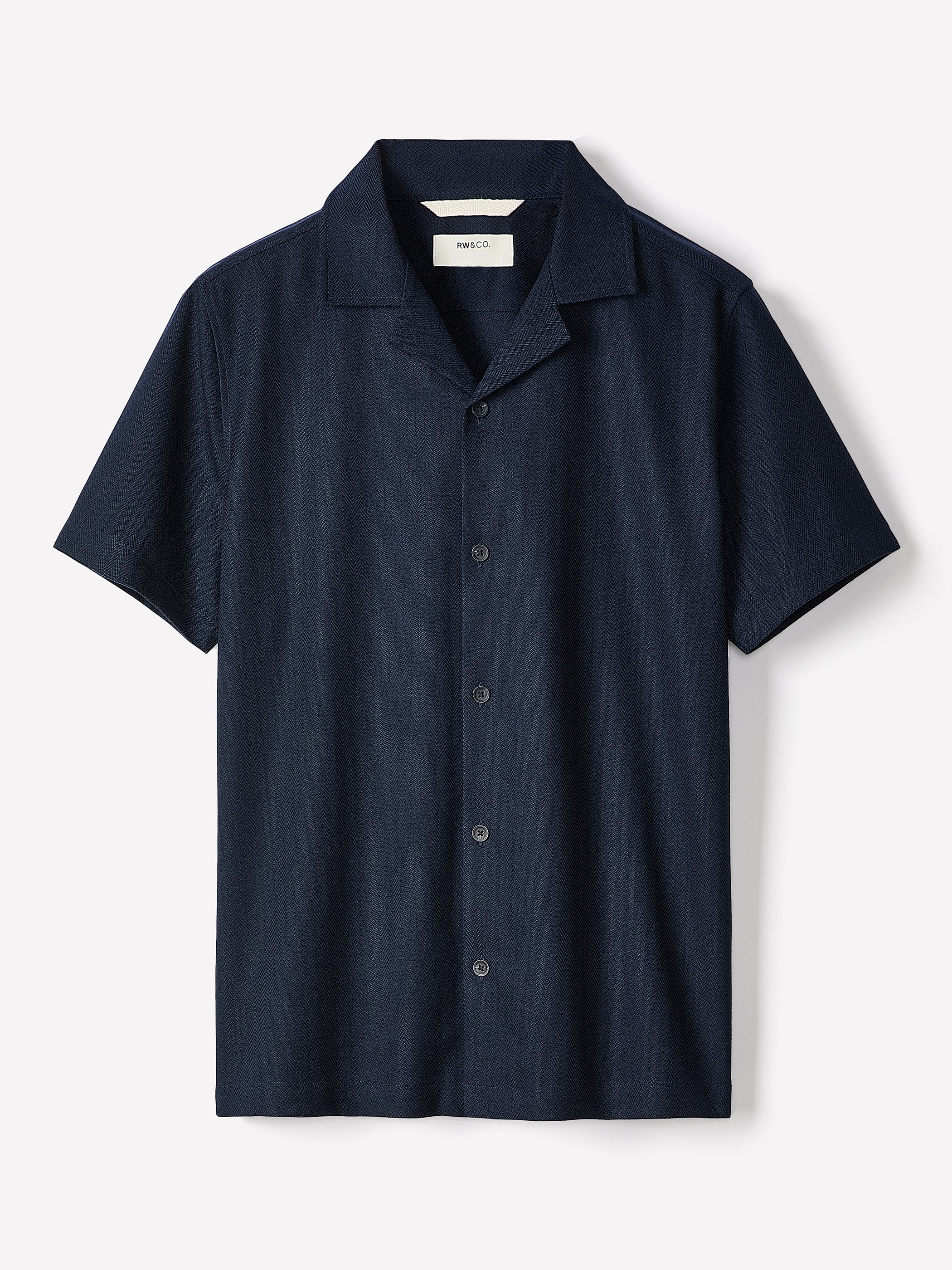 Short-Sleeve Herringbone Shirt with Camp Collar