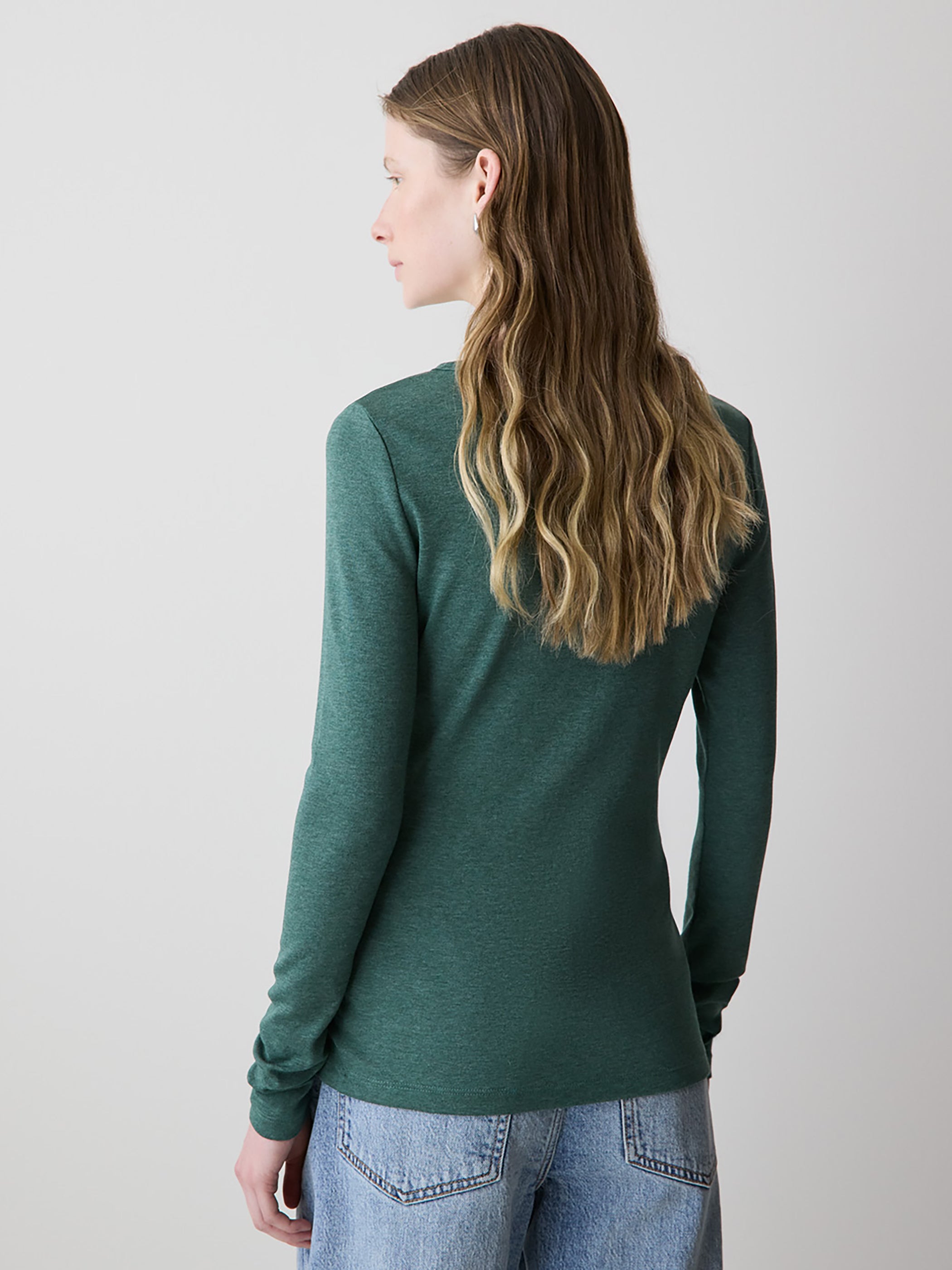 T-Shirt Côtelé Ajusté à Manches Longues et Col Rond en Tricot Luxueux