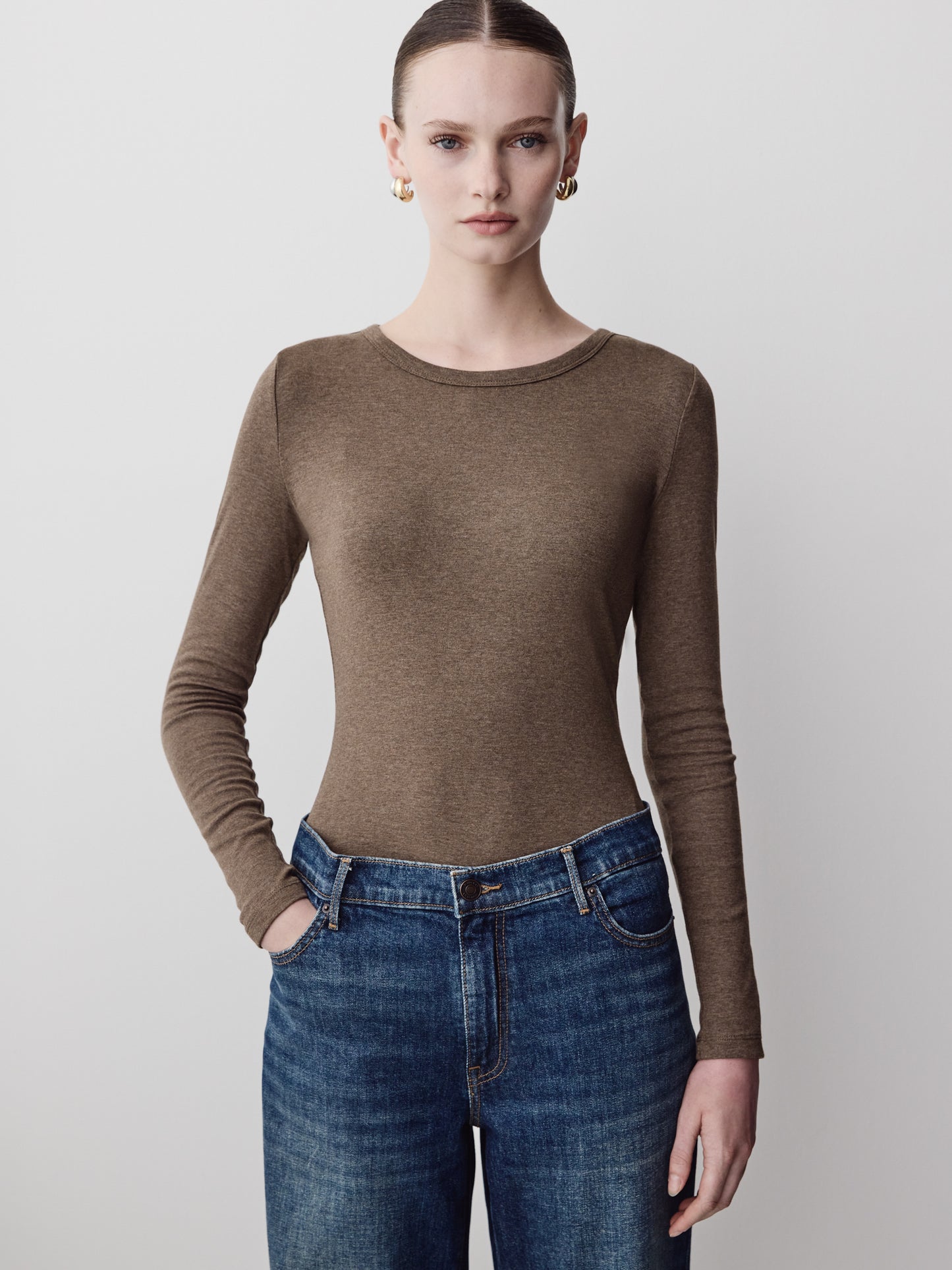 Long Sleeve Knit Pullover Crew Neck Cotton Blend